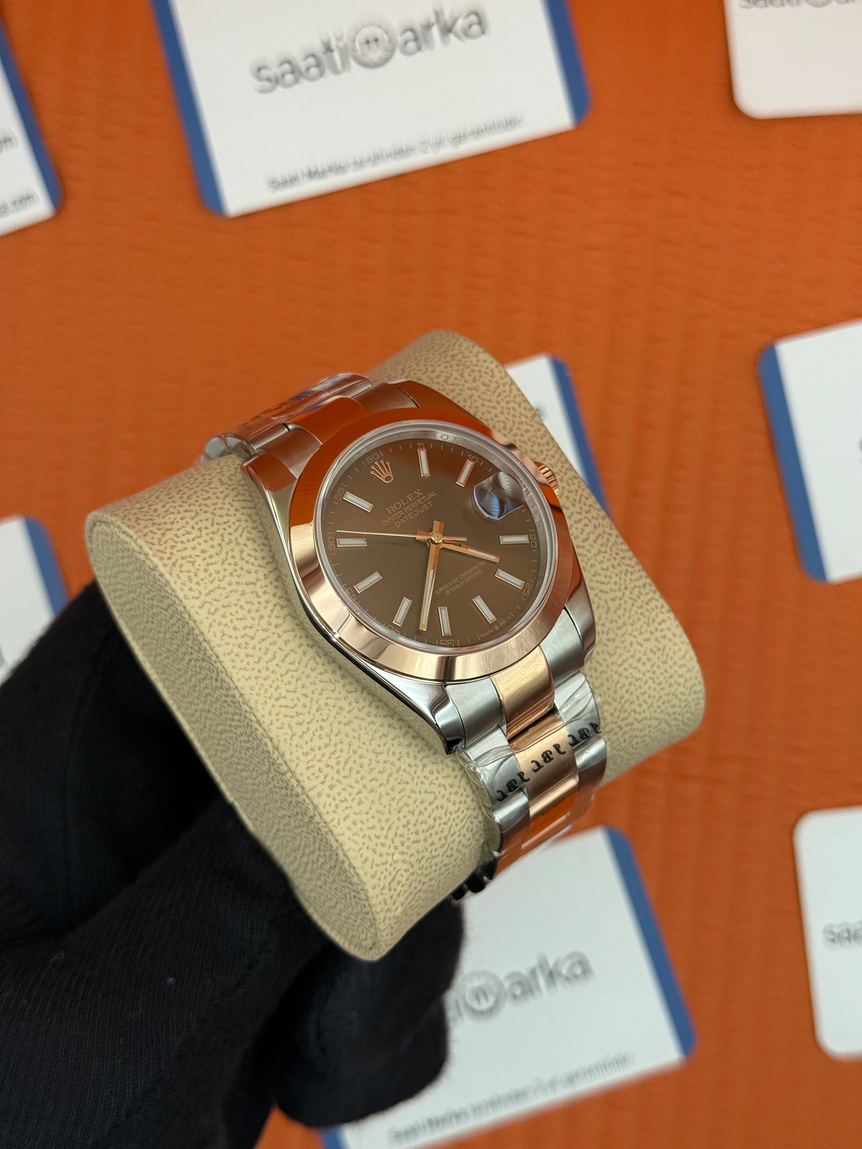 ROLEX Datejust chocolate dial rose-silver oyster kordon