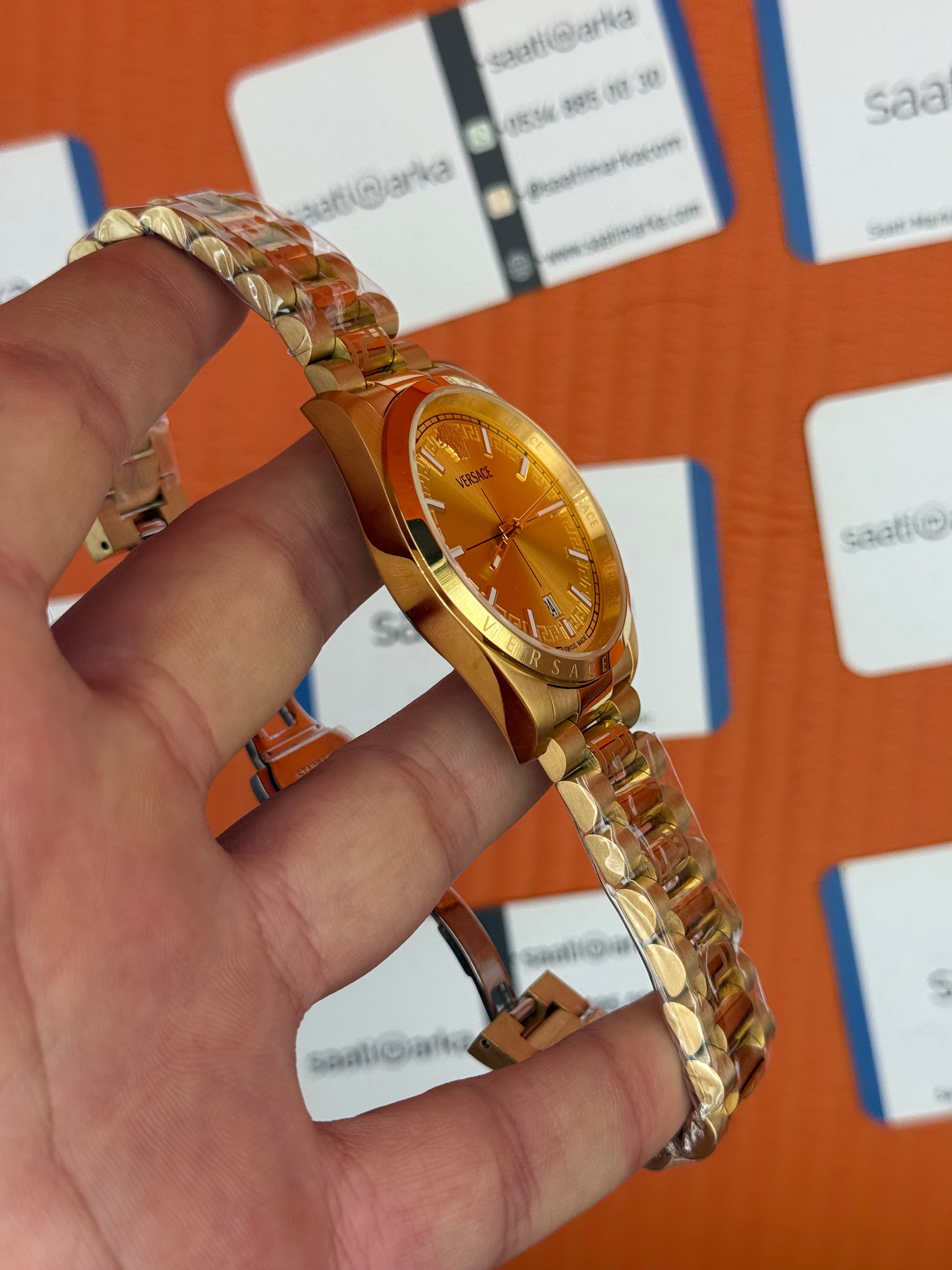 VERSACE 40mm gold kadran gold kasa kordon erkek kol saati