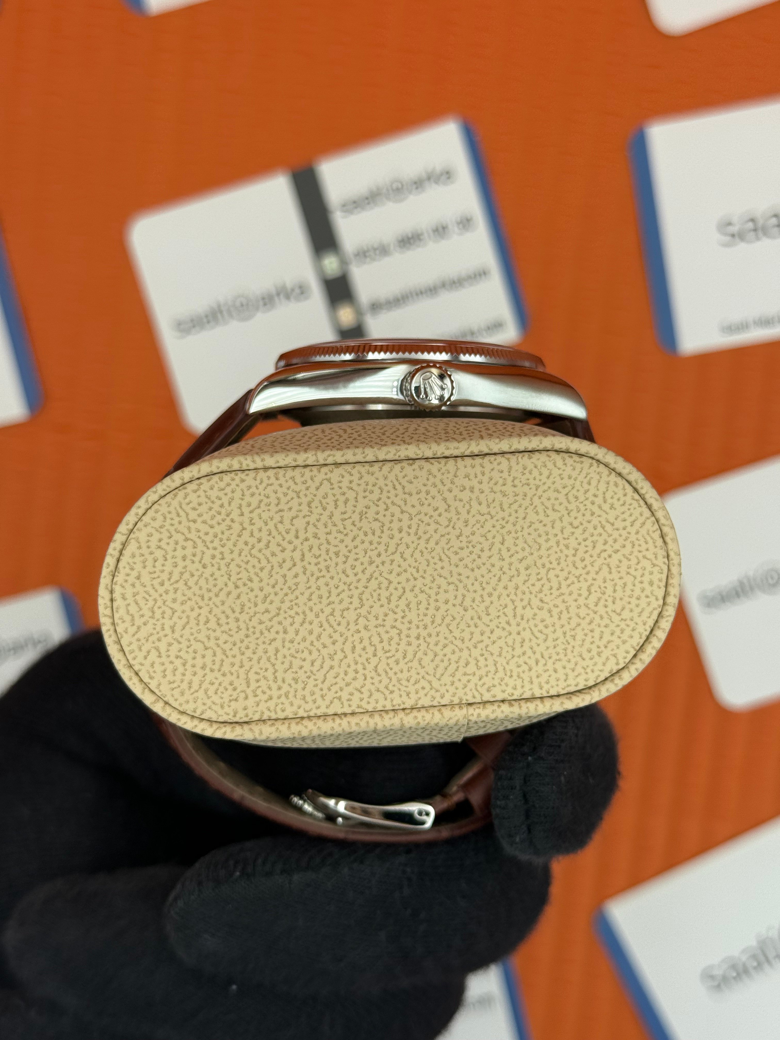 ROLEX Cellini silver kasa beyaz kadran kahverengi deri kordon