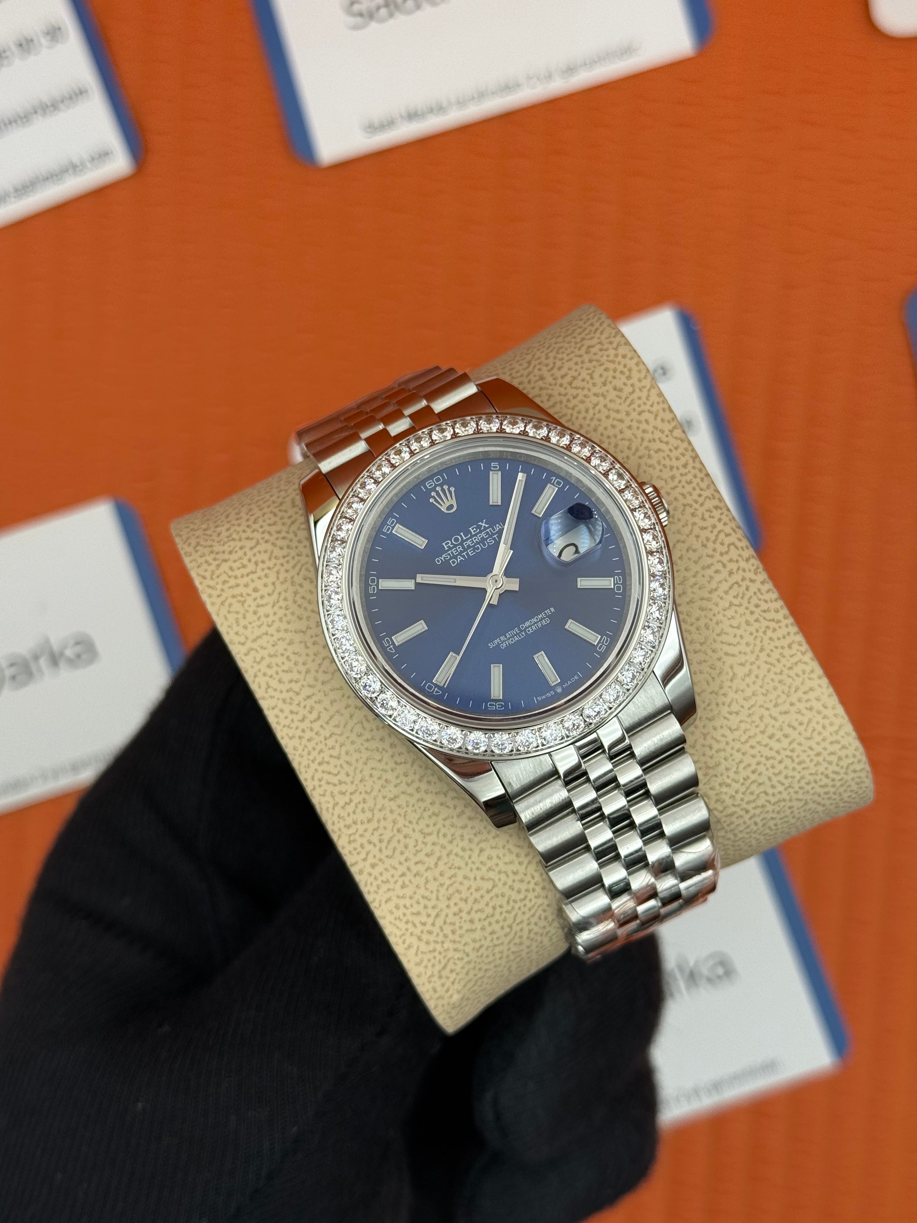 ROLEX Datejust taşlı bezel blue dial silver jubilee kordon