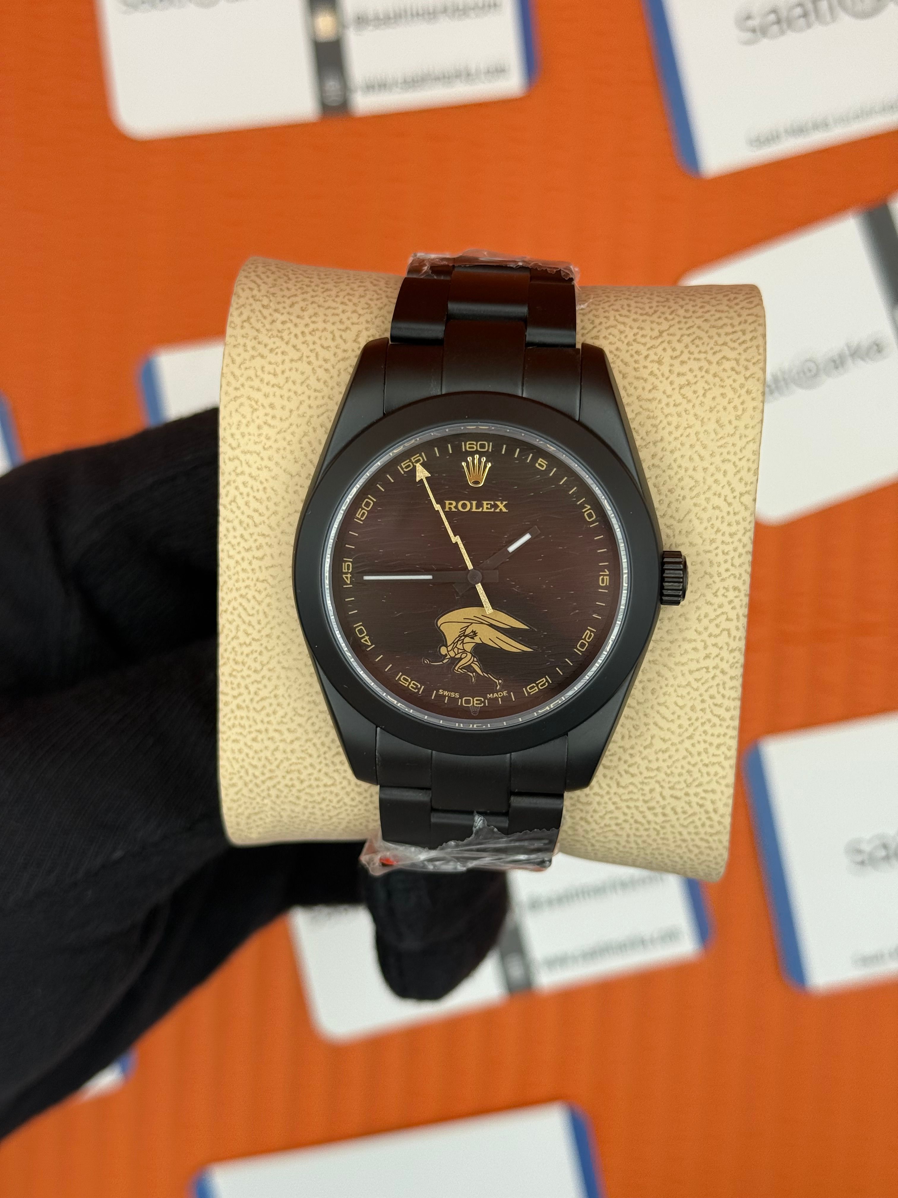 ROLEX Milgaus mat siyah çelik kasa-kordon 