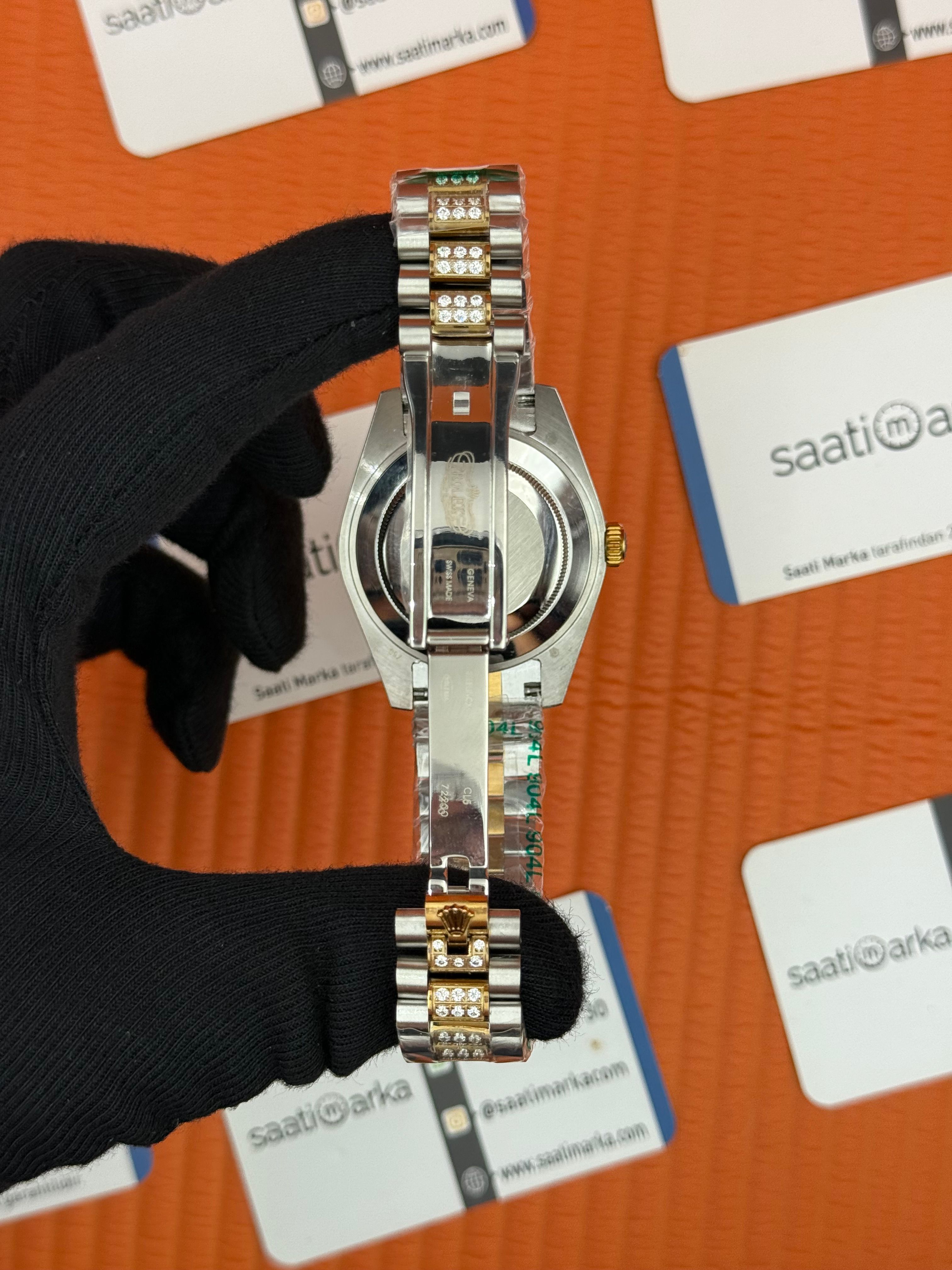 ROLEX Datejust arap rakamlı kadran taşlı kasa kordon gold silver