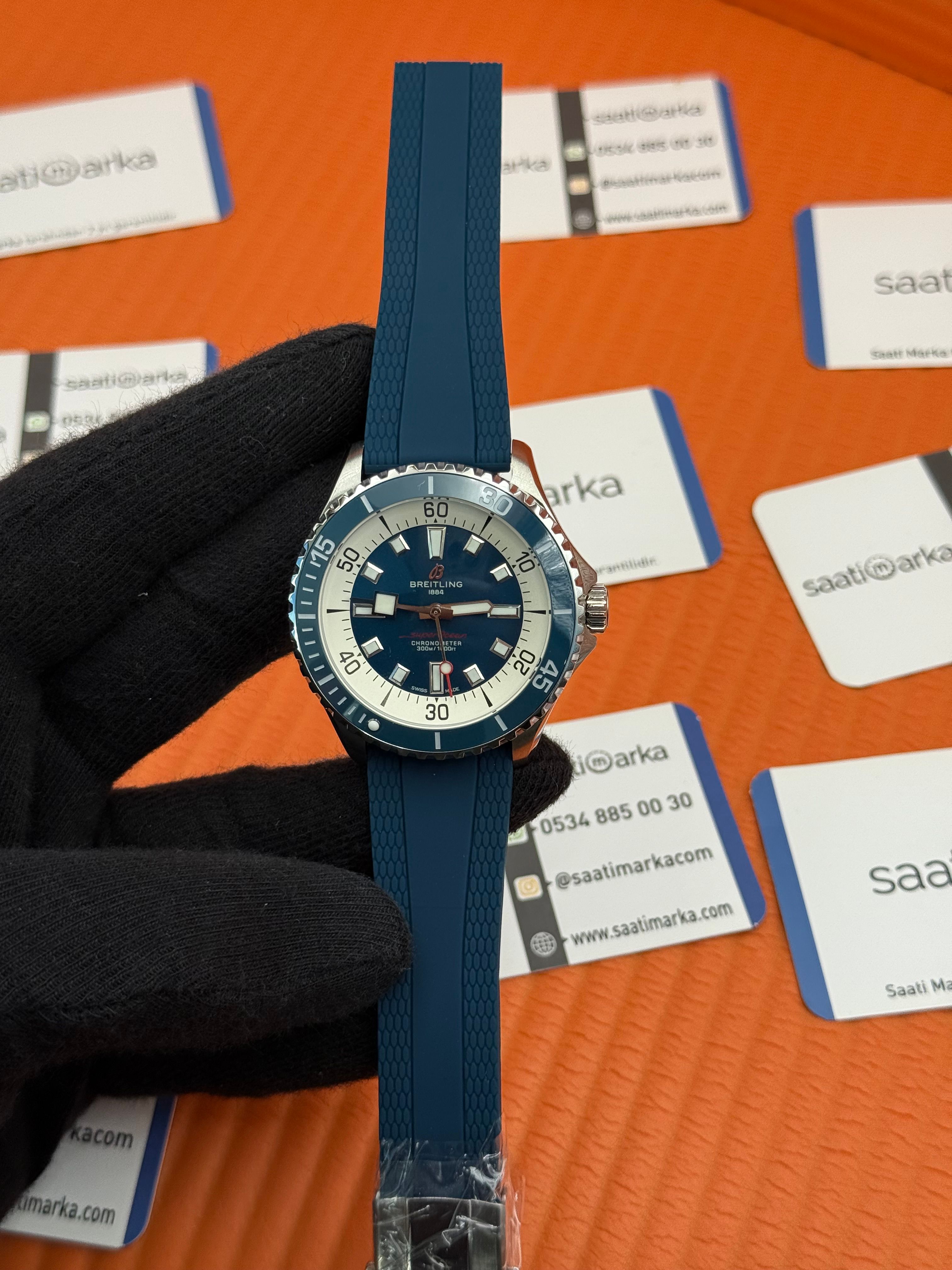 ROLEX Superocean lacivert kauçuk kordon lacivert kadran