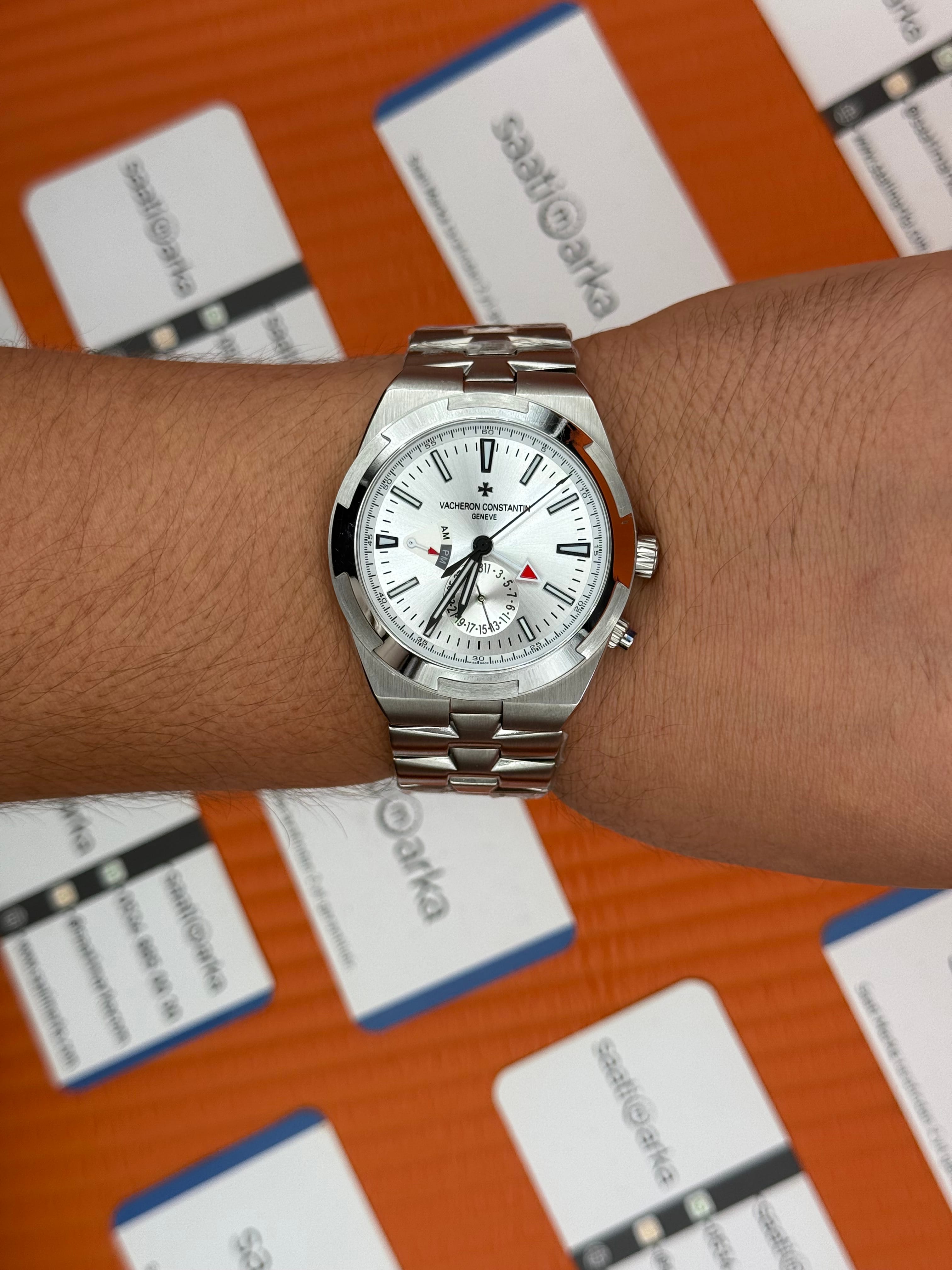 VACHERON CONSTANTIN overseas dual time 41mm beyaz kadran silver kasa kordon erkek kol saati