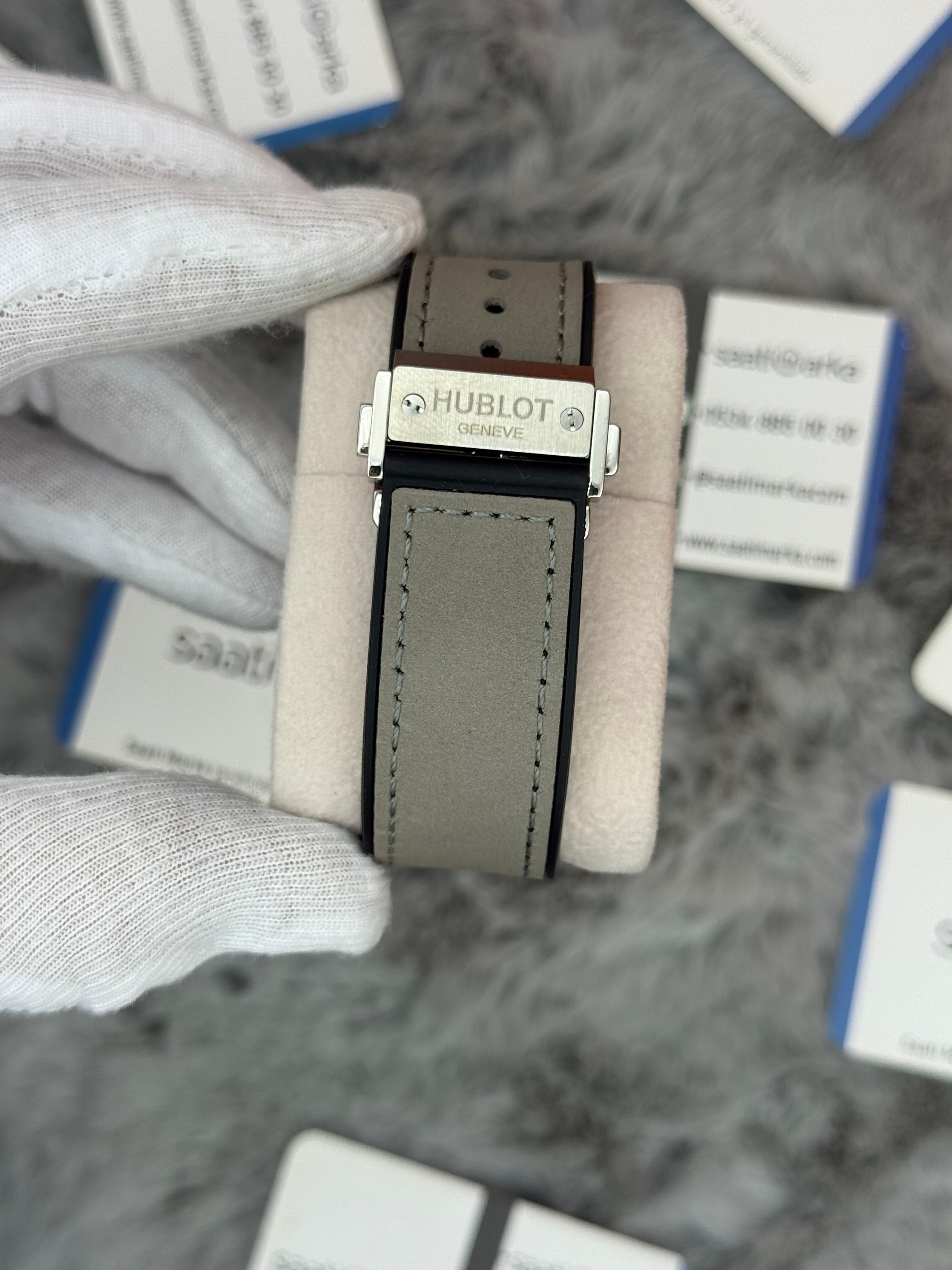 HUBLOT big bang tourbillon 41mm silver kasa gri deri kordon erkek kol saati