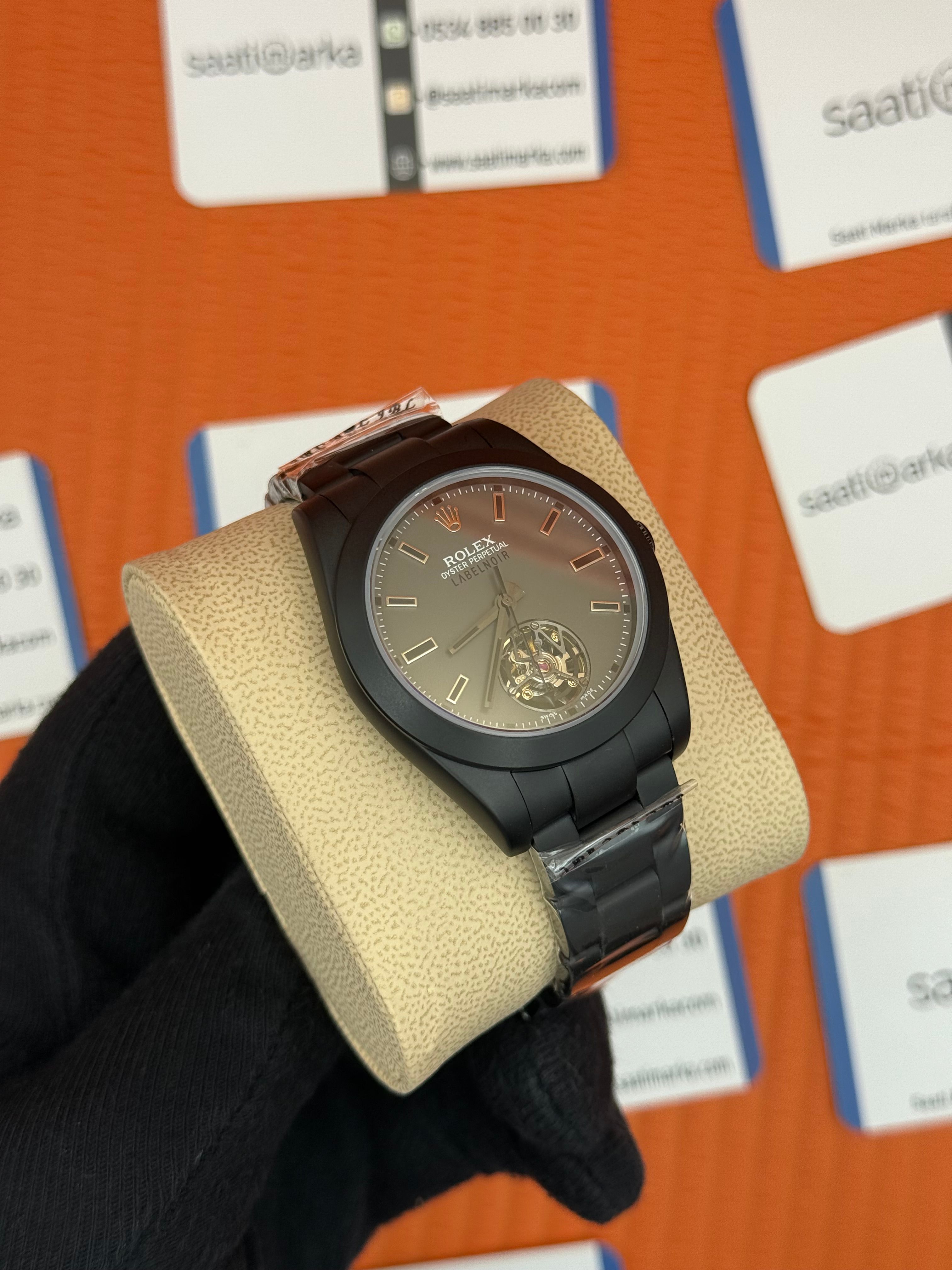 ROLEX Label Noir tourbillon gri dial siyah kasa-kordon