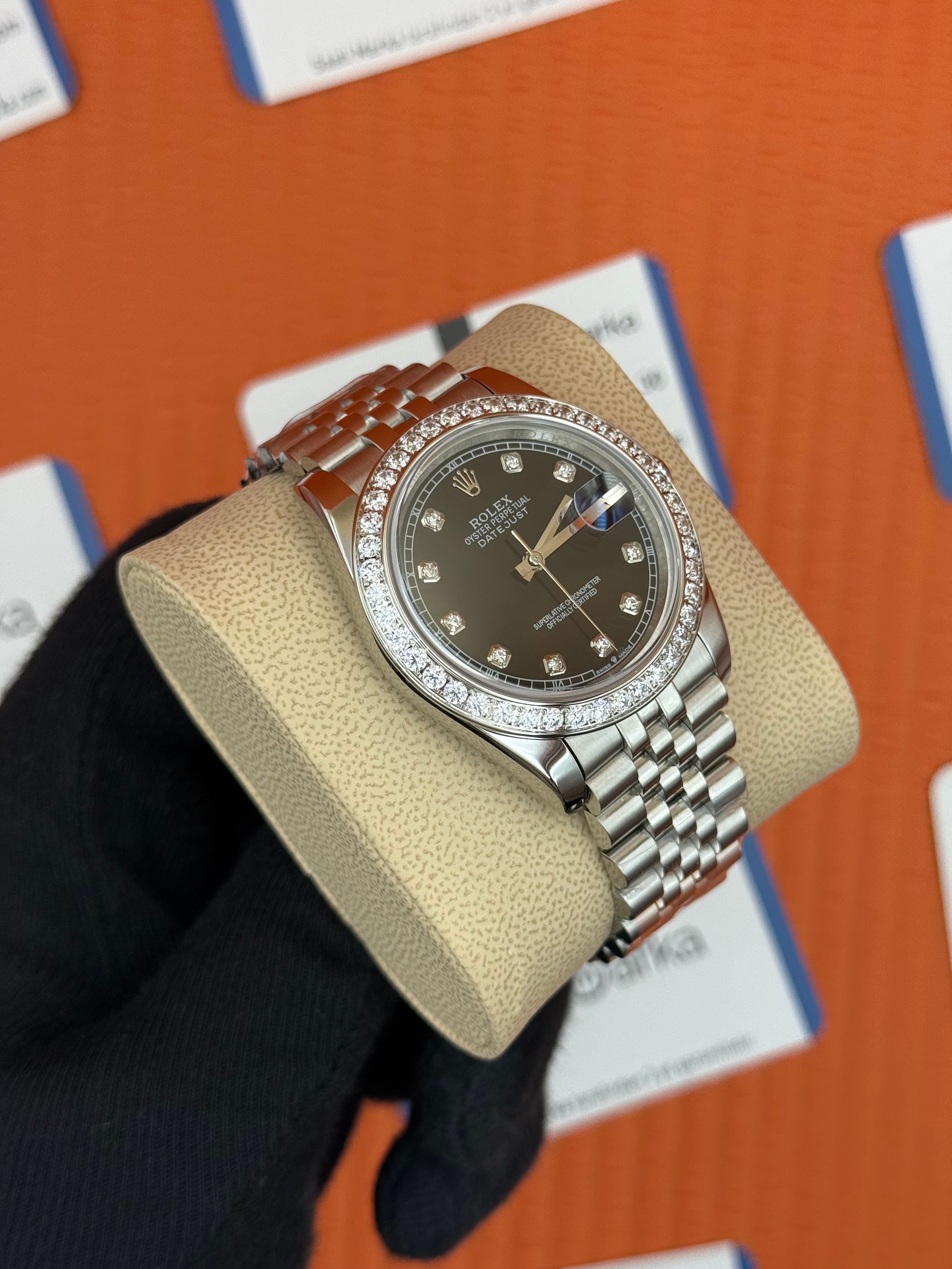 ROLEX Datejust taşlı bezel baget taşlı black dial silver jubilee kordon