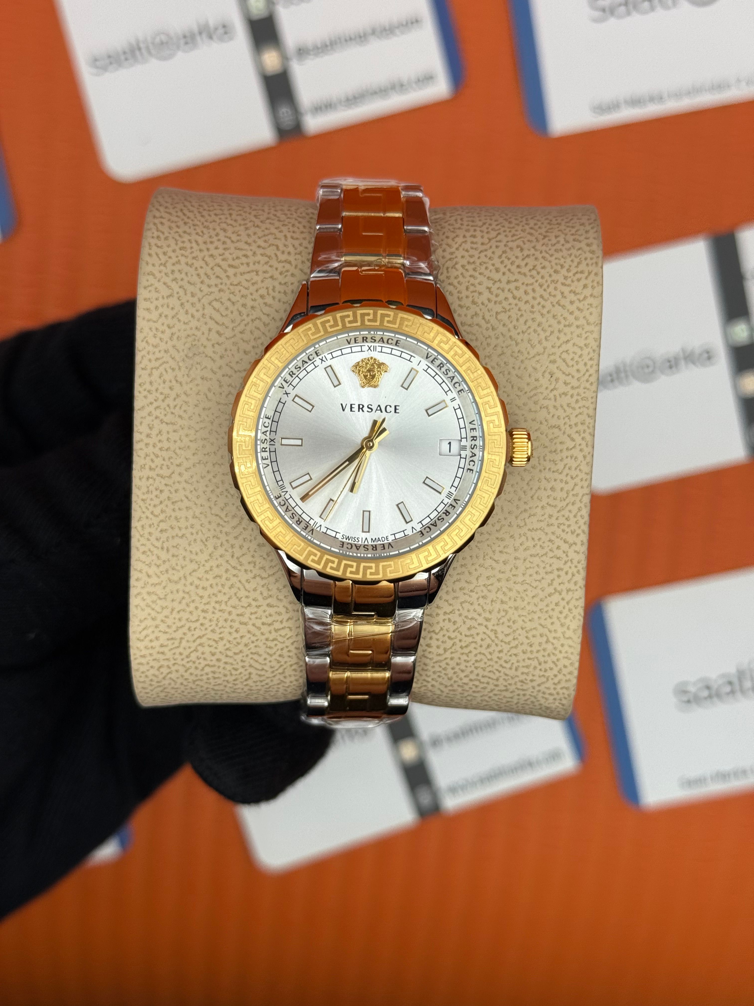 VERSACE beyaz kadran gold silver kasa kordon kadın kol saati