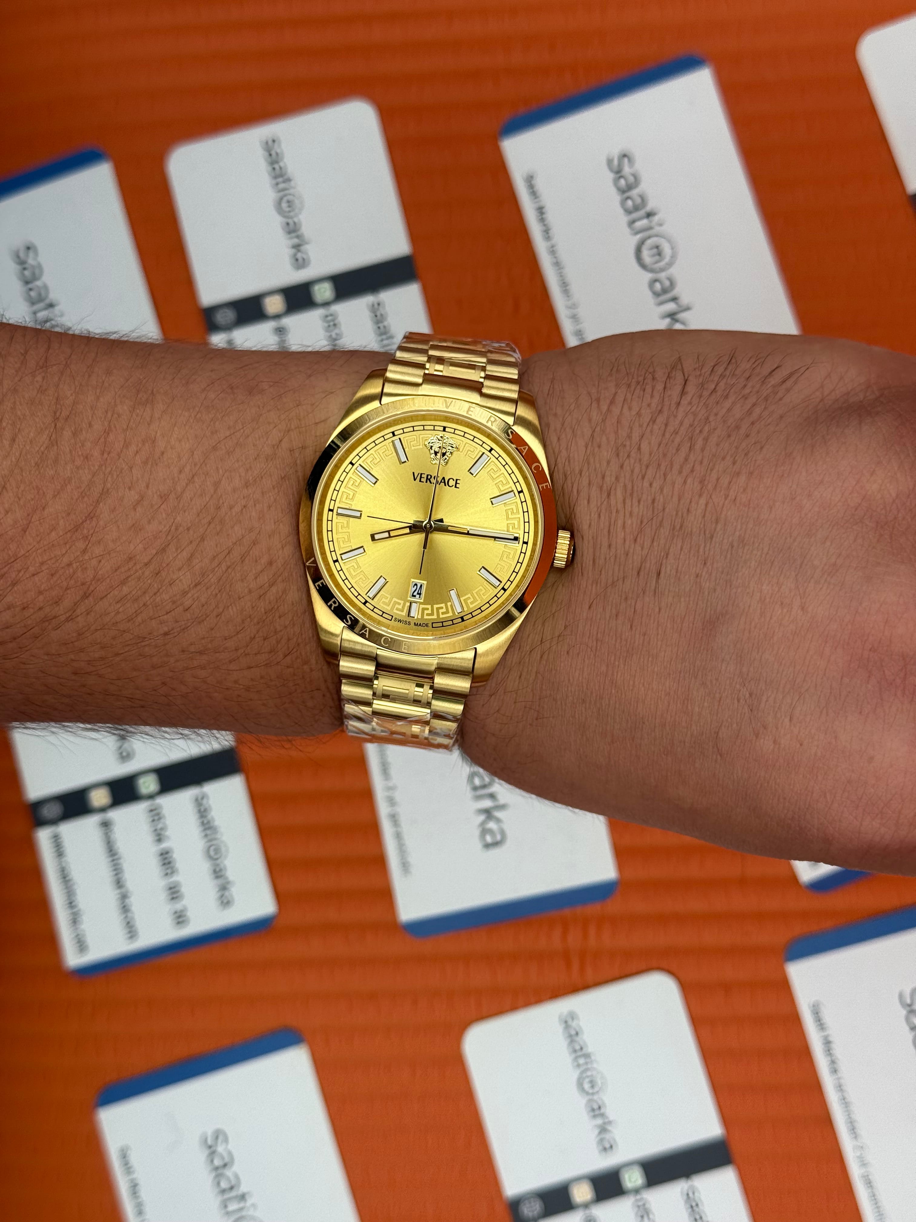 VERSACE 40mm gold kadran gold kasa kordon erkek kol saati