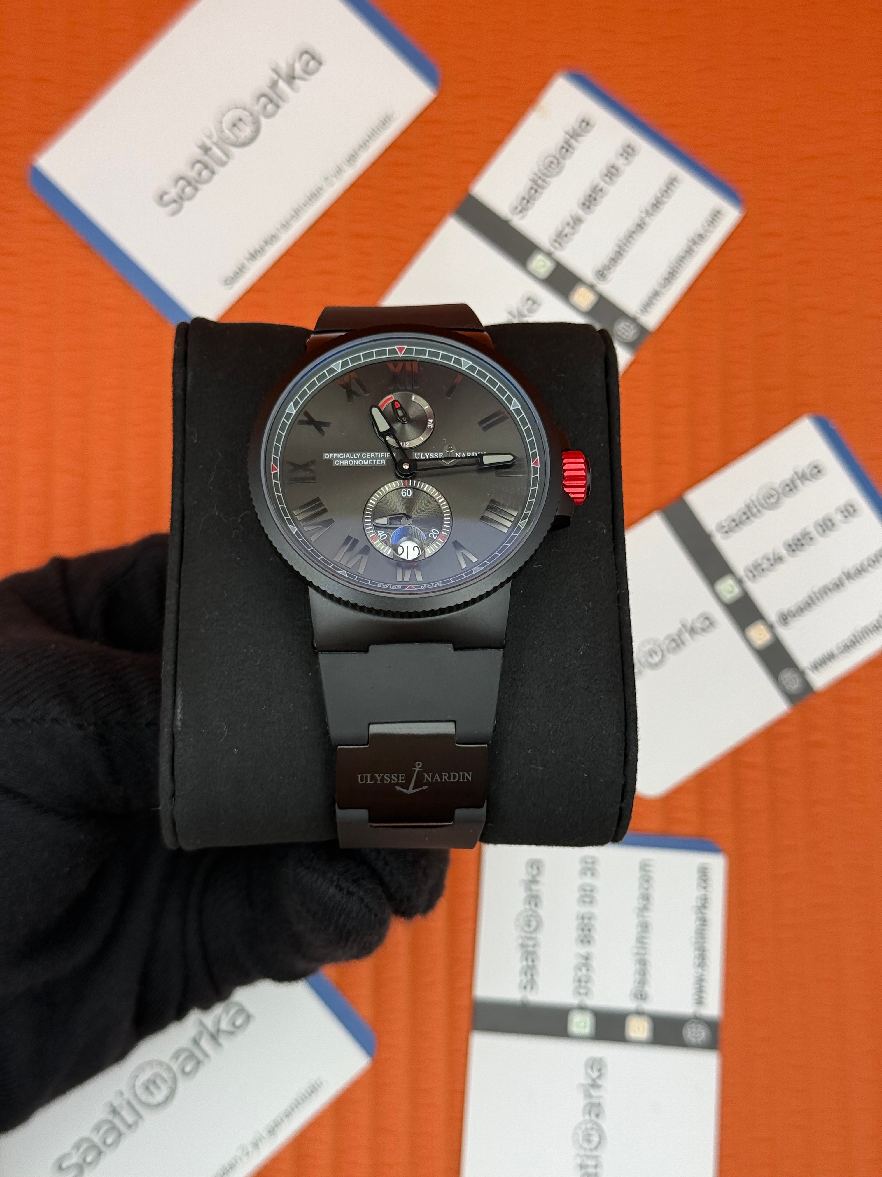 ULYSSE NARDİN MARİNE CHRONOMETER FULL SİYAH KIRMIZI DETAYLI