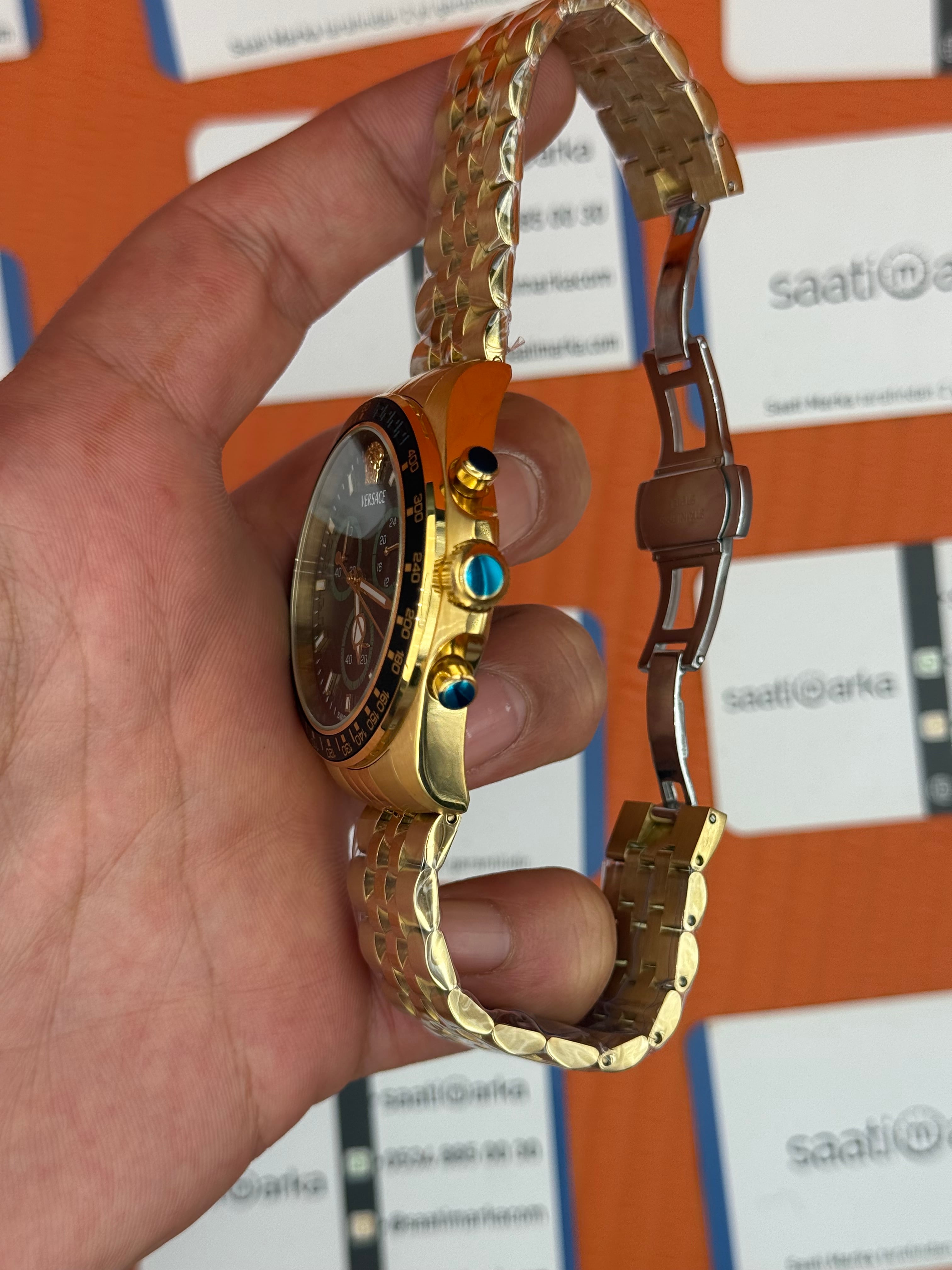 VERSACE siyah kadran gold kasa kordon jubilee erkek kol saati