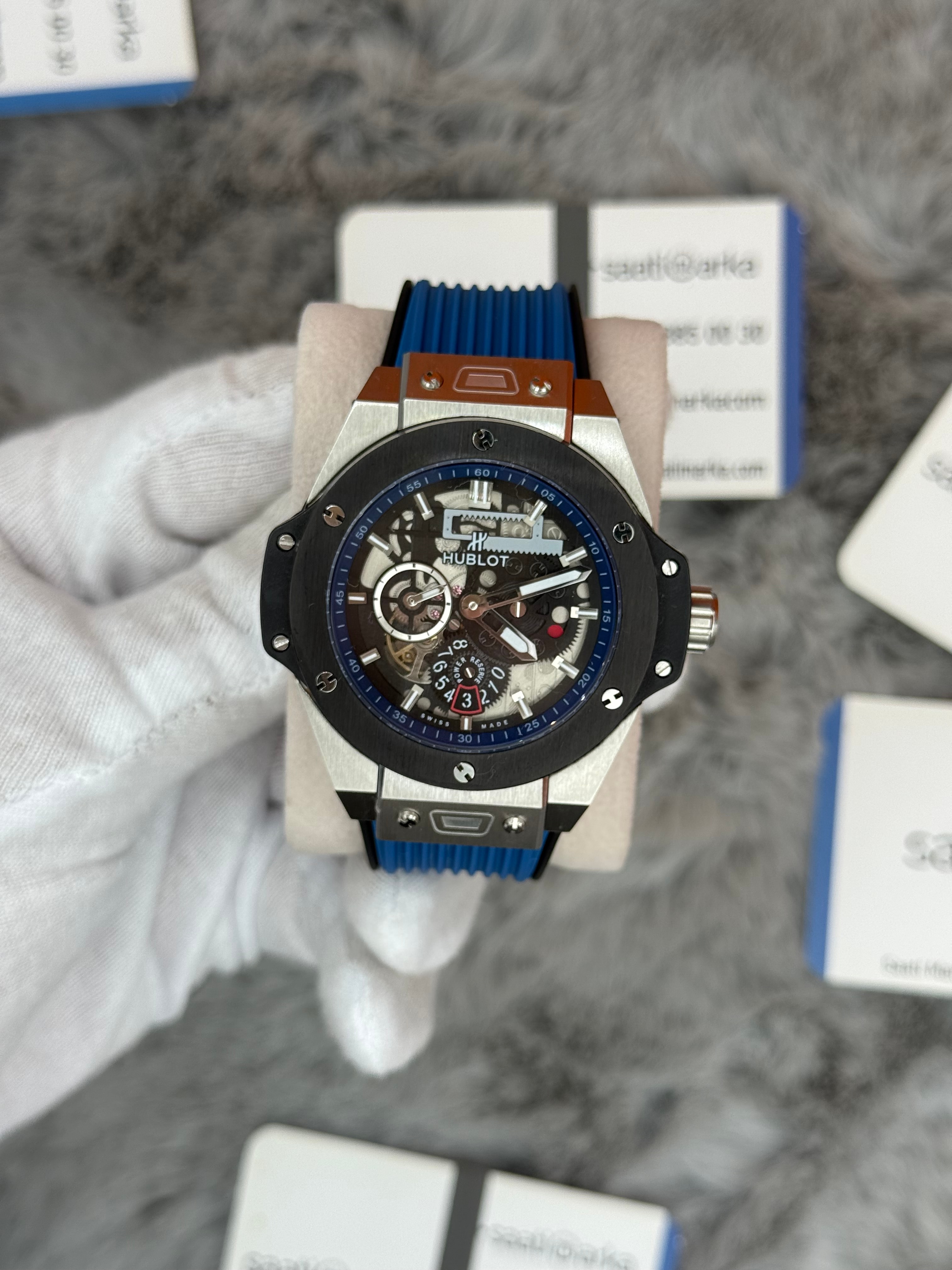 HUBLOT big bang tourbillon 42mm silver kasa mavi kauçuk ordon erkek kol saati