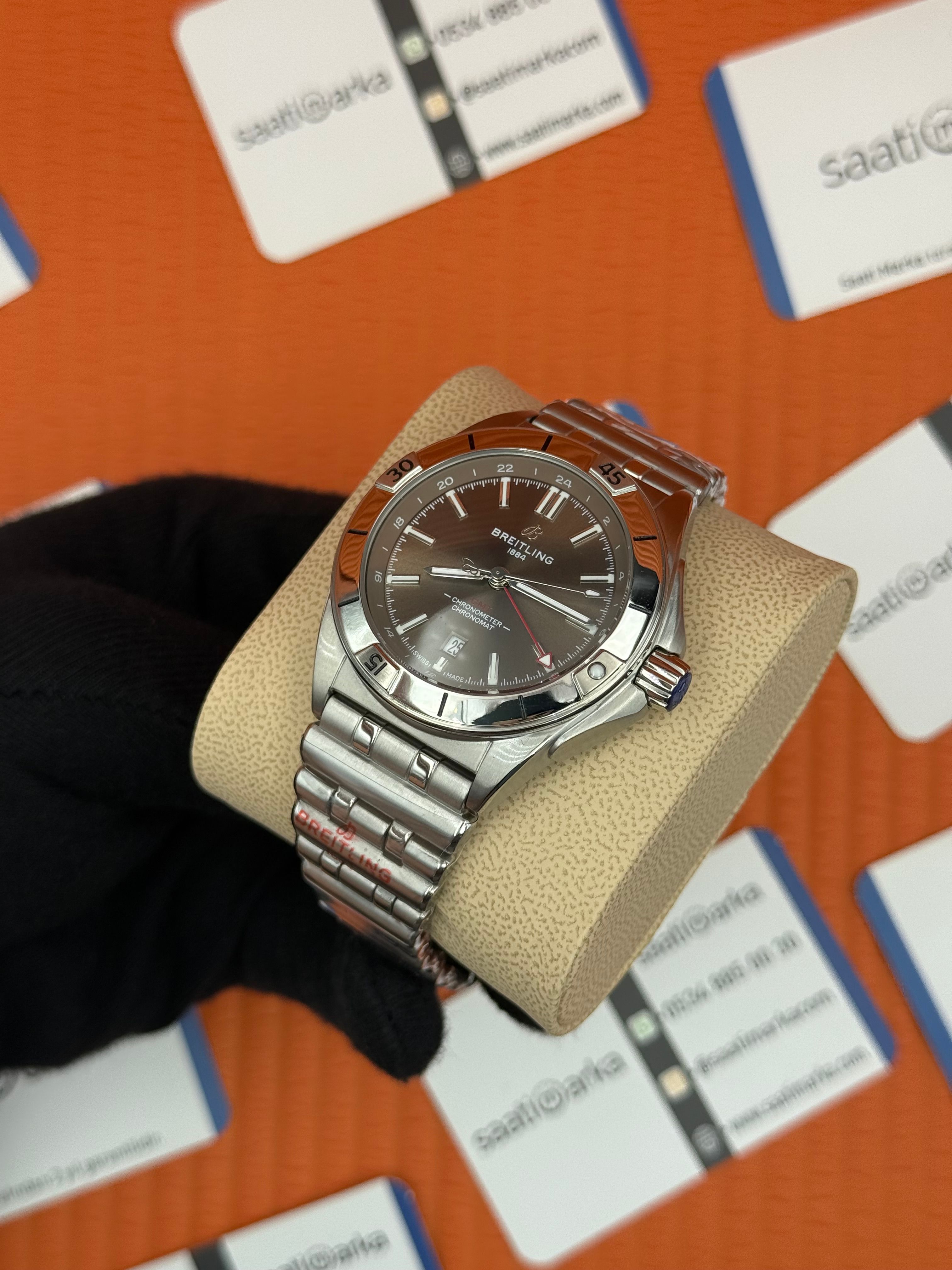 BREITLING GMT kahverengi kadran silver kasa-kordon