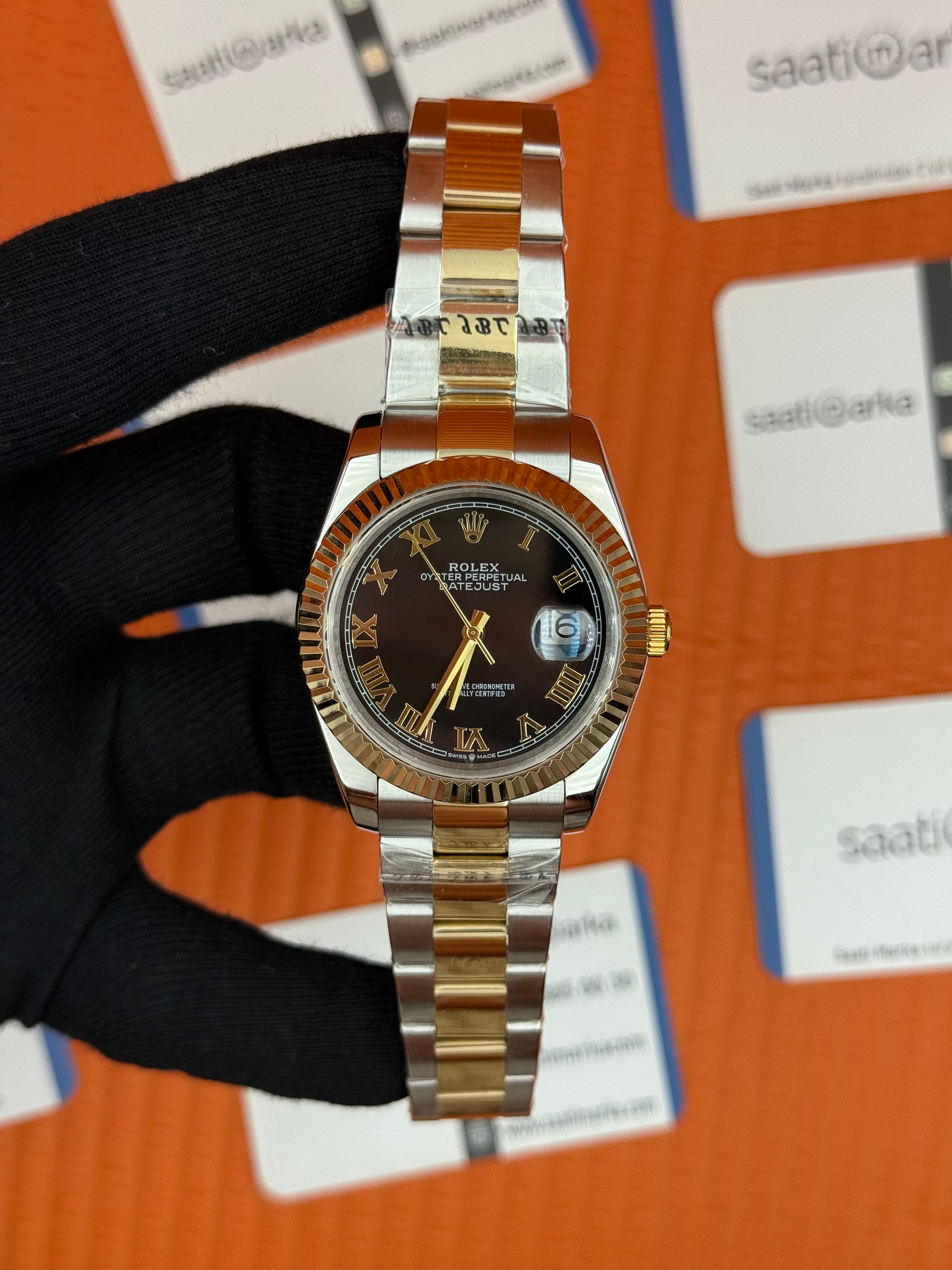 ROLEX Datejust black dial roma rakamlı gold silver kasa-kordon oyster