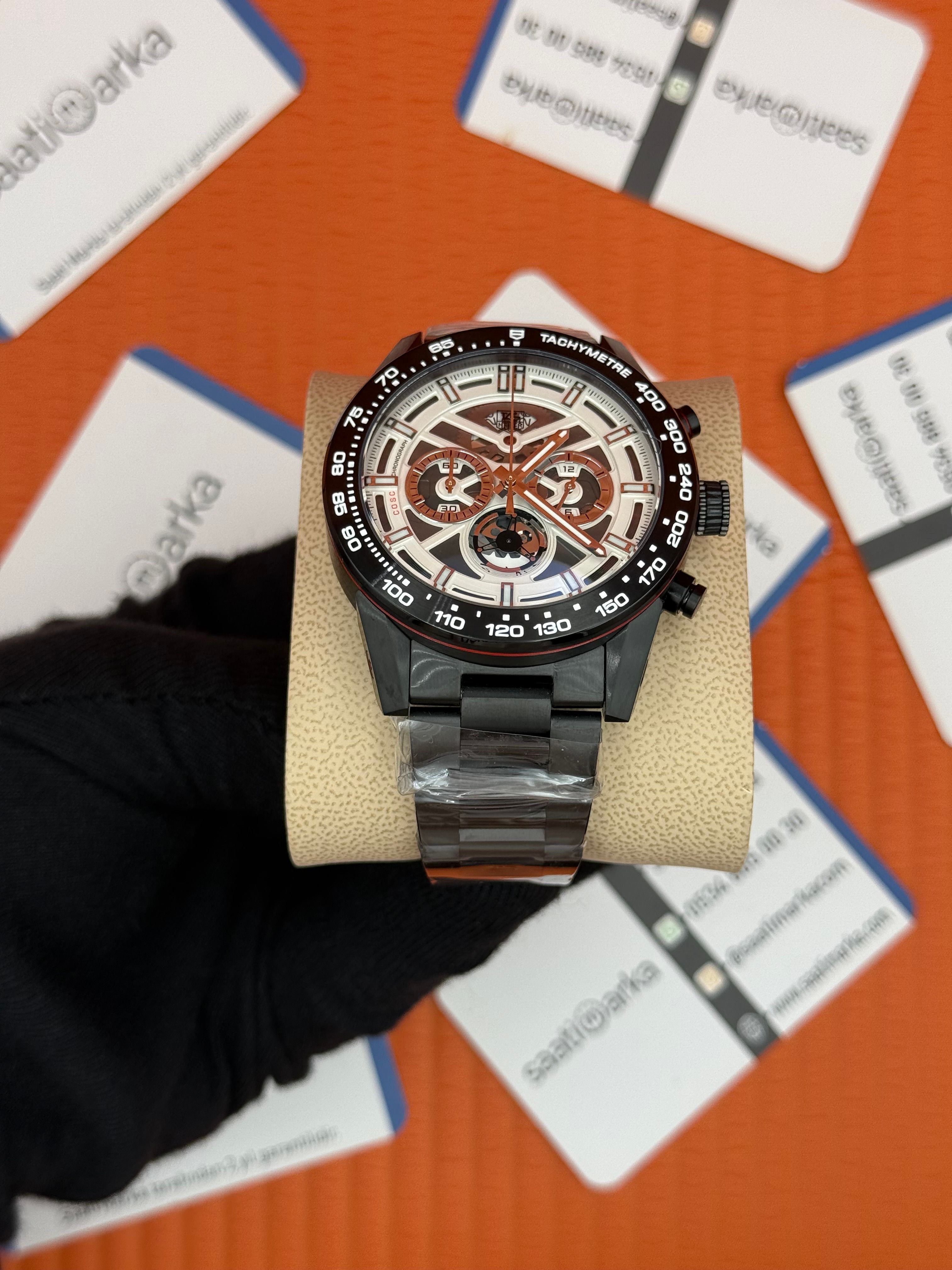 TAGHEUER CARRERA İSKELET KADRAN SİYAH KASA KORDON 