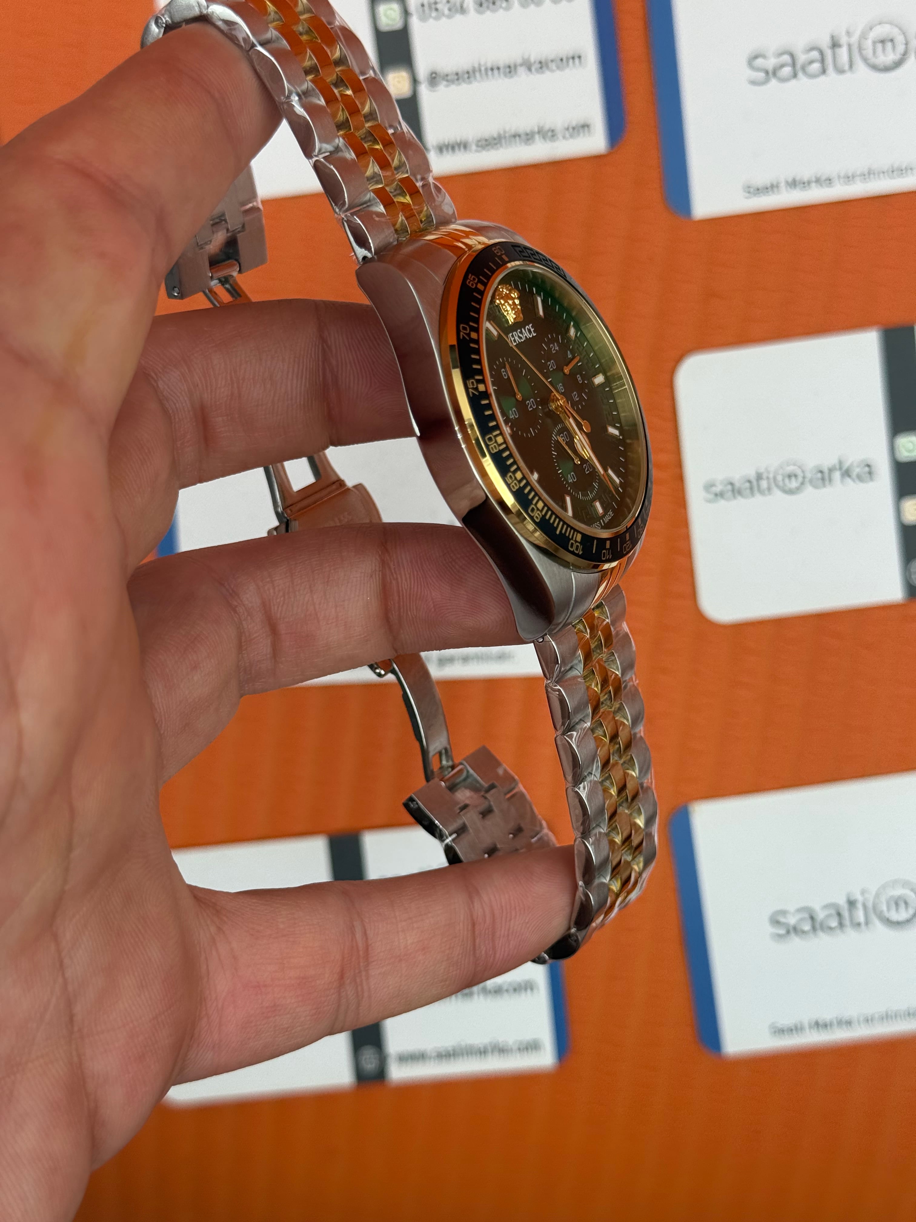 VERSACE yeşil kadran gold silver kasa kordon jubilee erkek kol saati