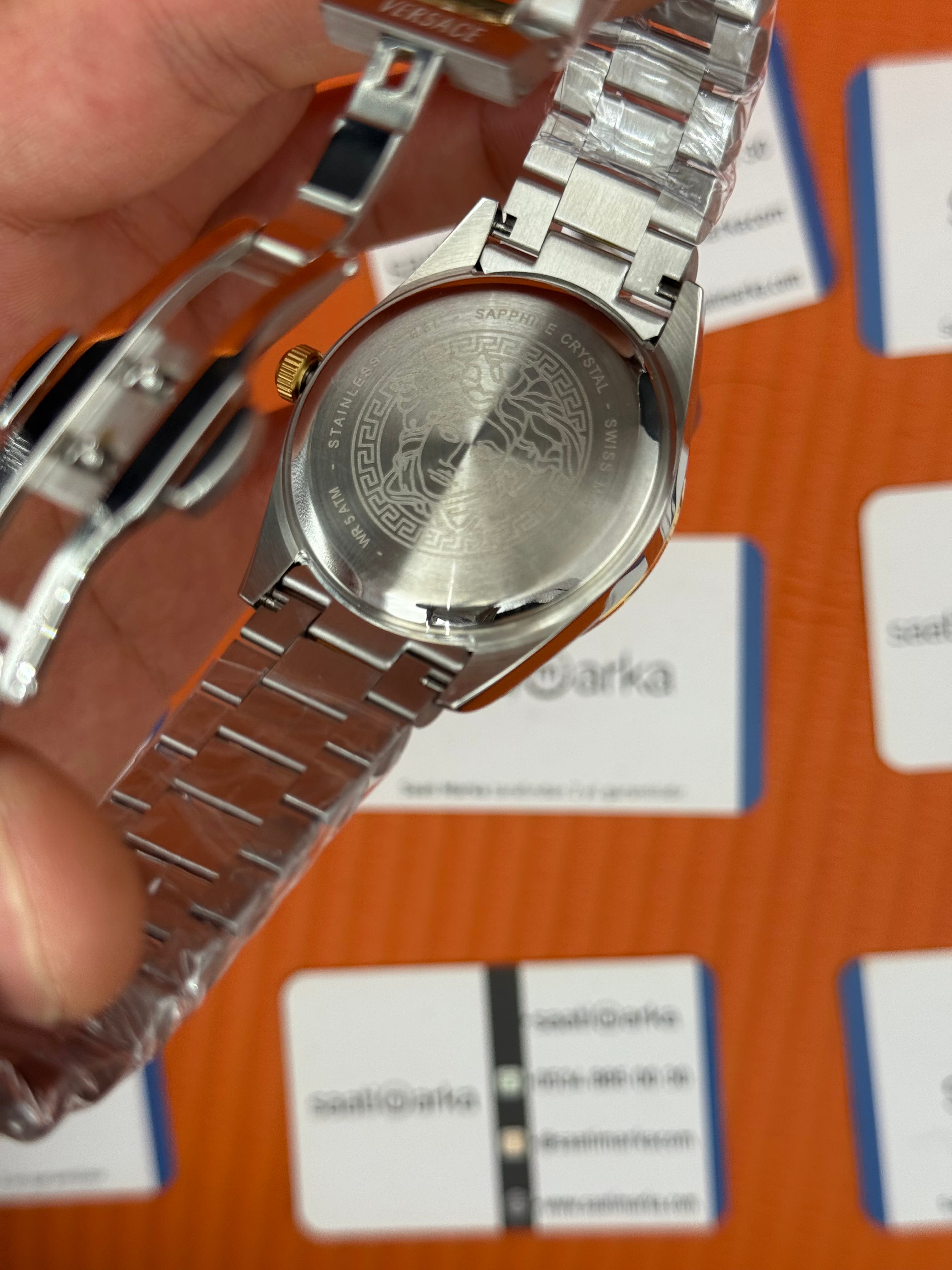 VERSACE 40mm gold kadran gold silver kasa kordon erkek kol saati