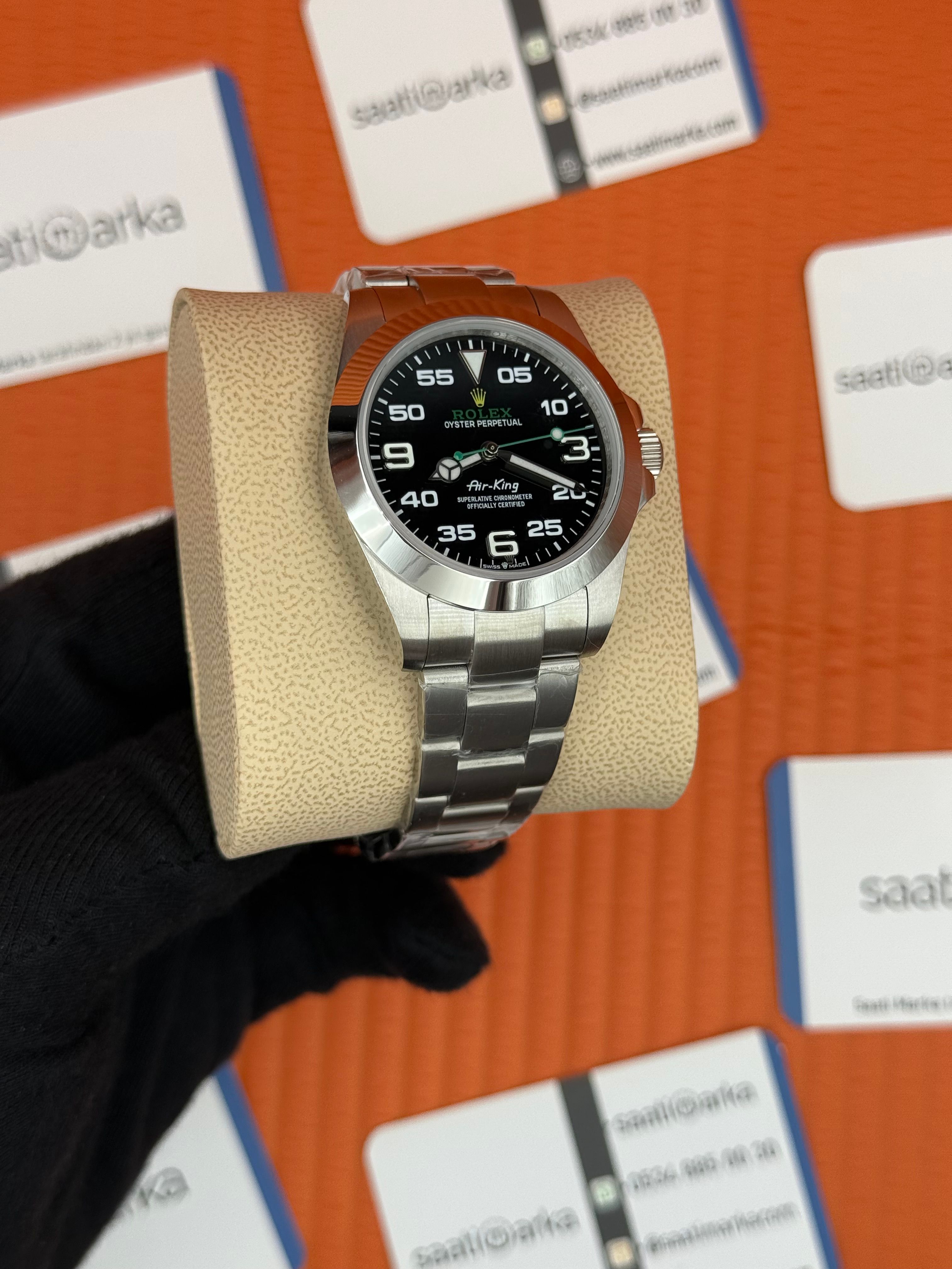 ROLEX Air King oyster  black dial silver kasa-kordon