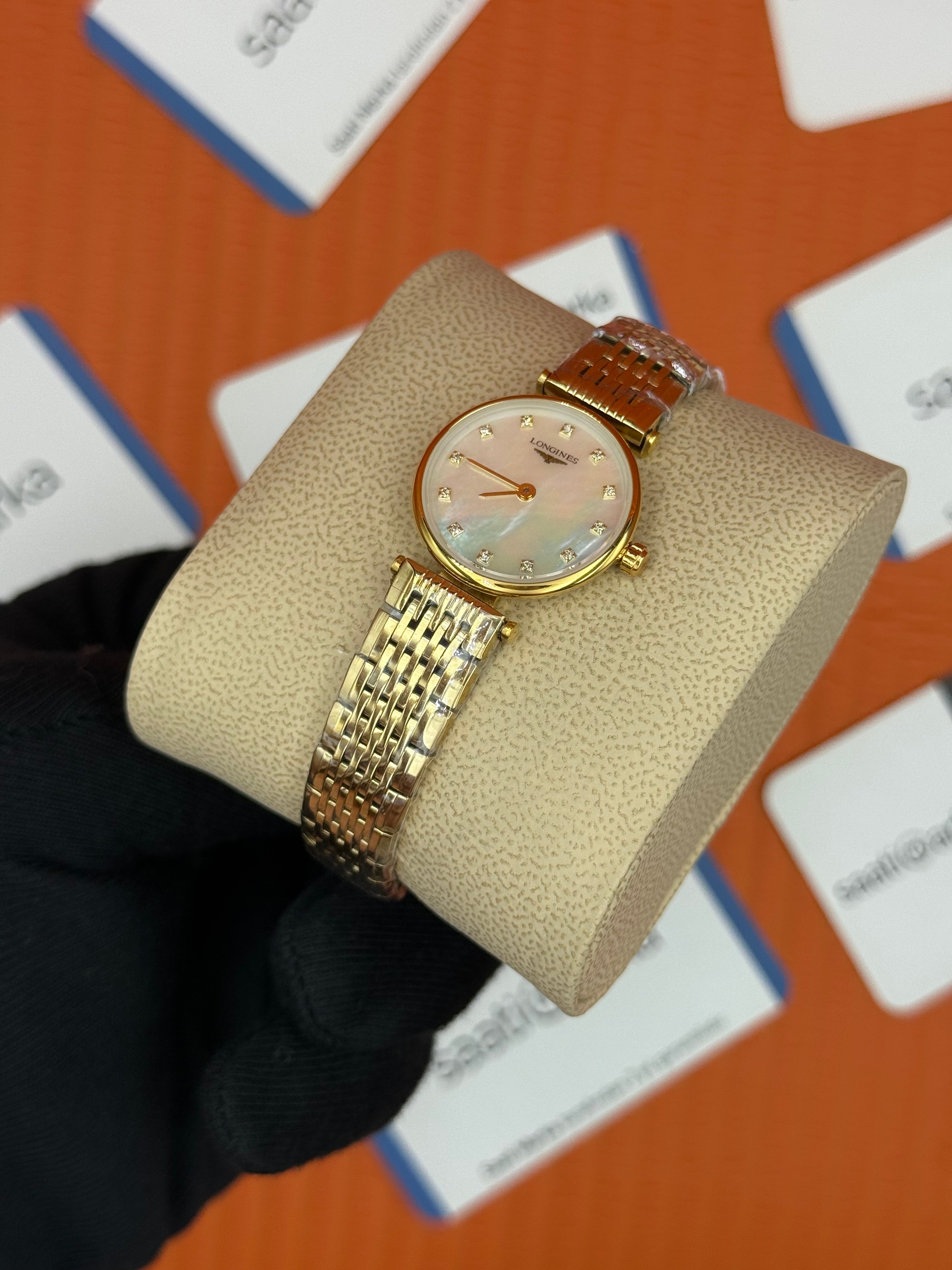 LONGINES L45122878 beyaz baget taşlı kadran gold kasa kordon