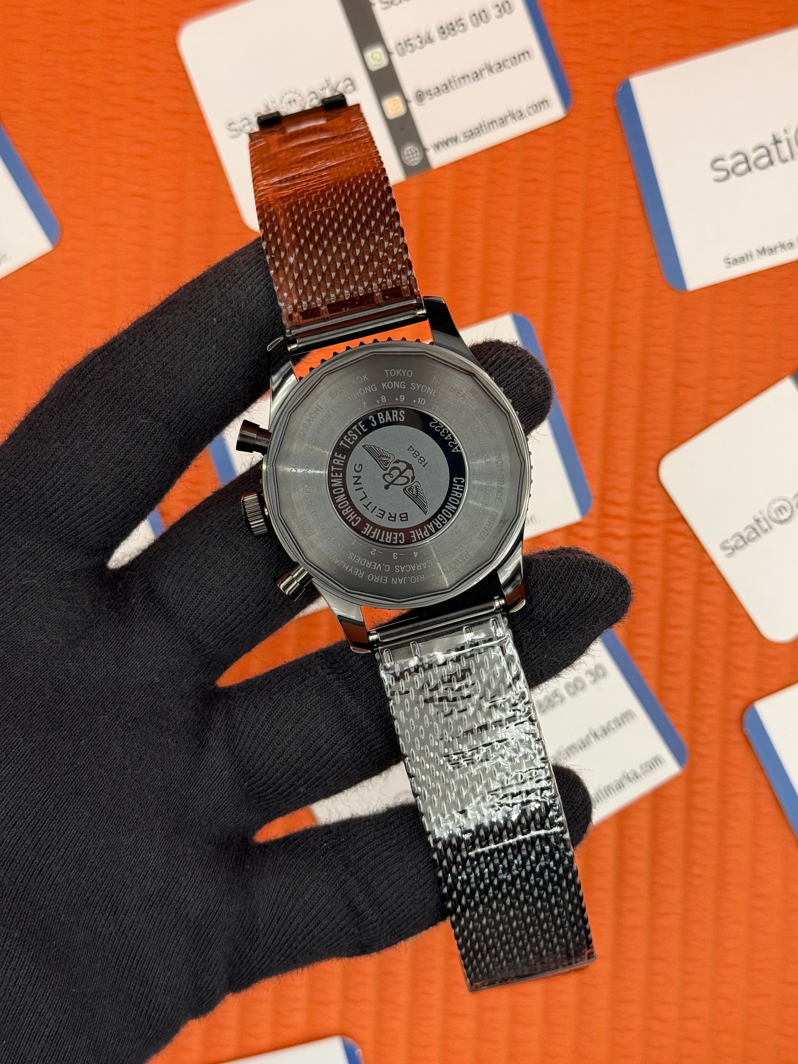 BREITLING Navitimer siyah hasır kordon siyah kadran çelik kasa