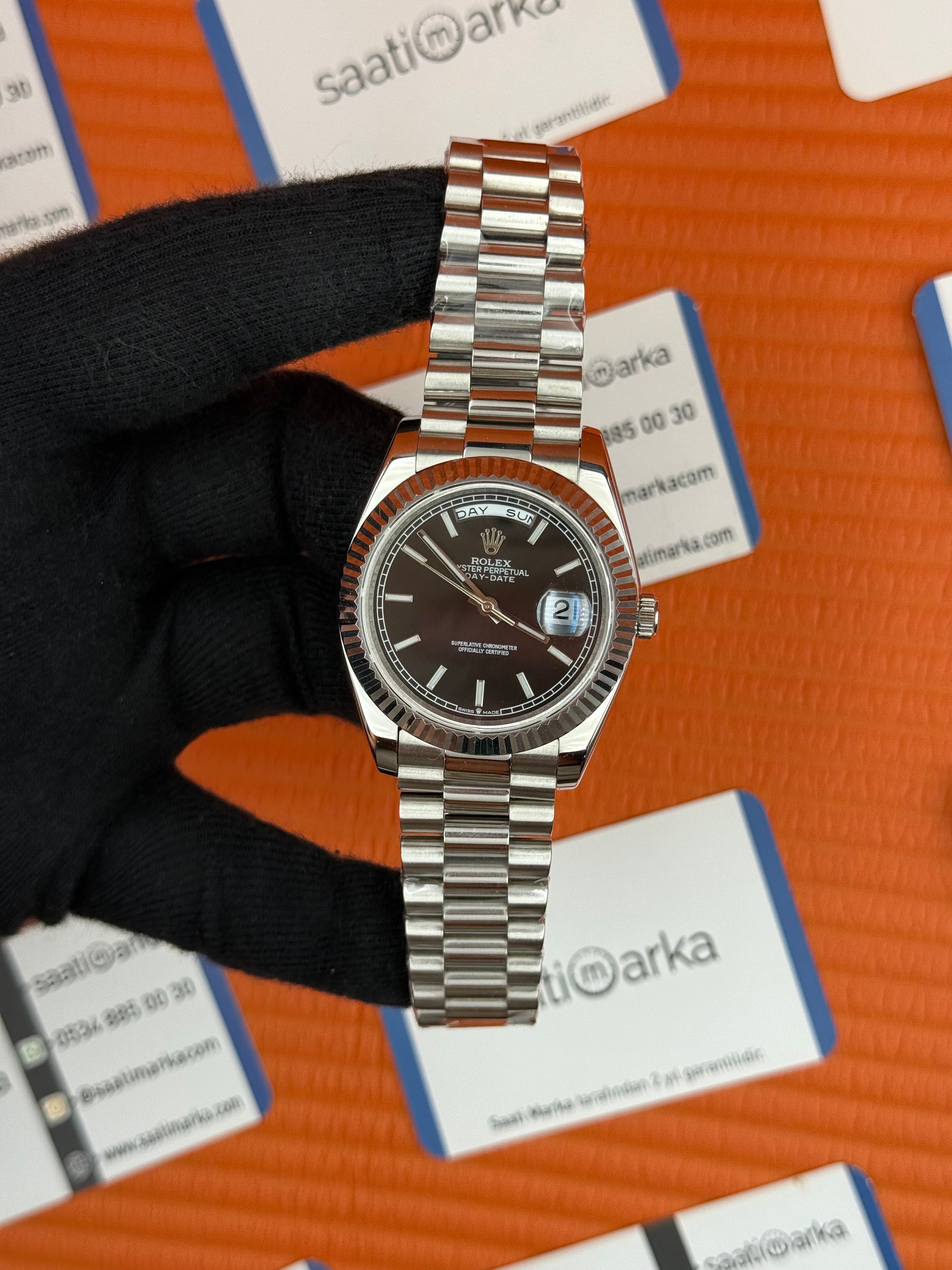 ROLEX Day Date siyah kadran silver president kordon