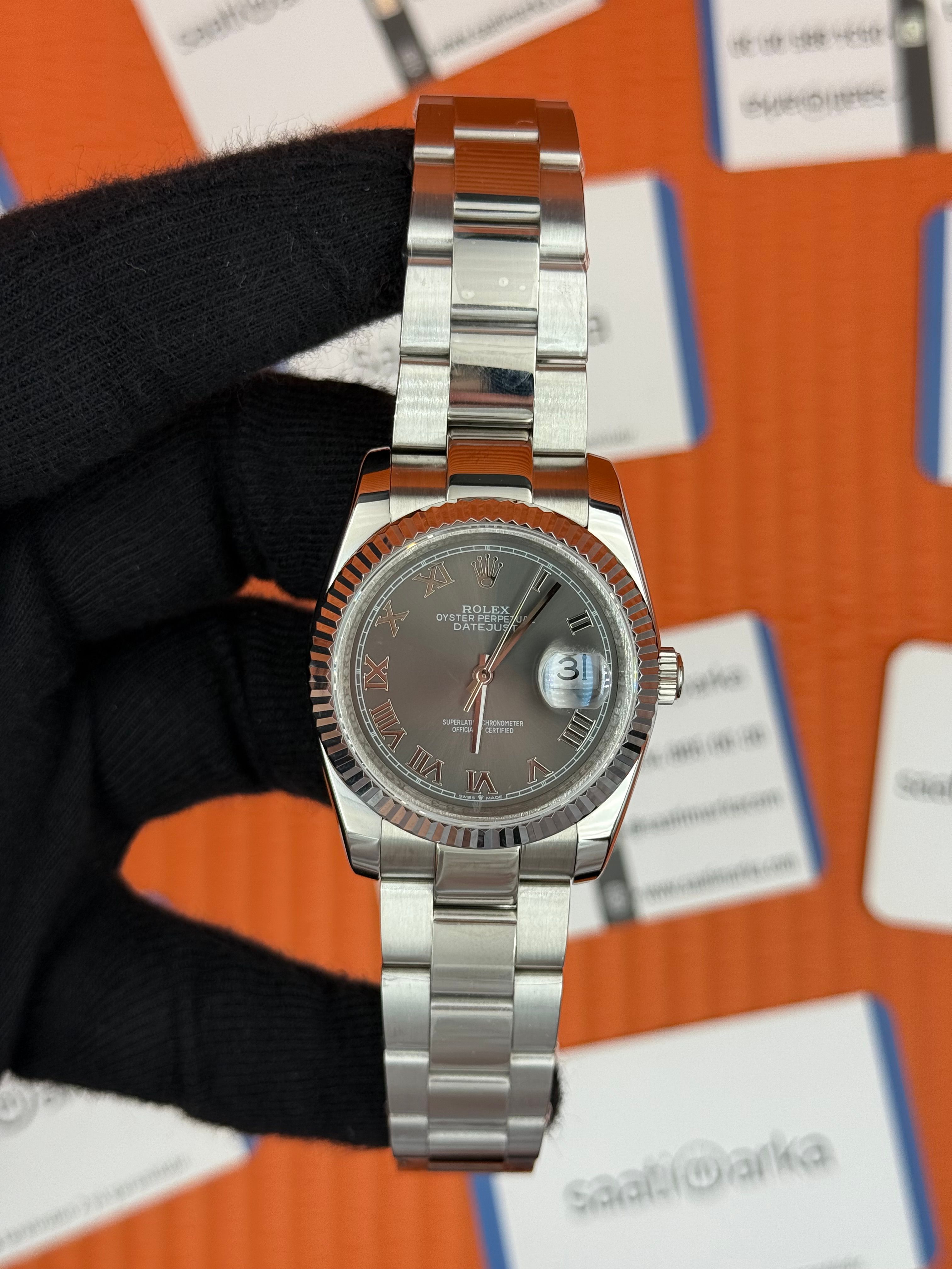 ROLEX datjust 36mm silver oyster kordon gri kadran