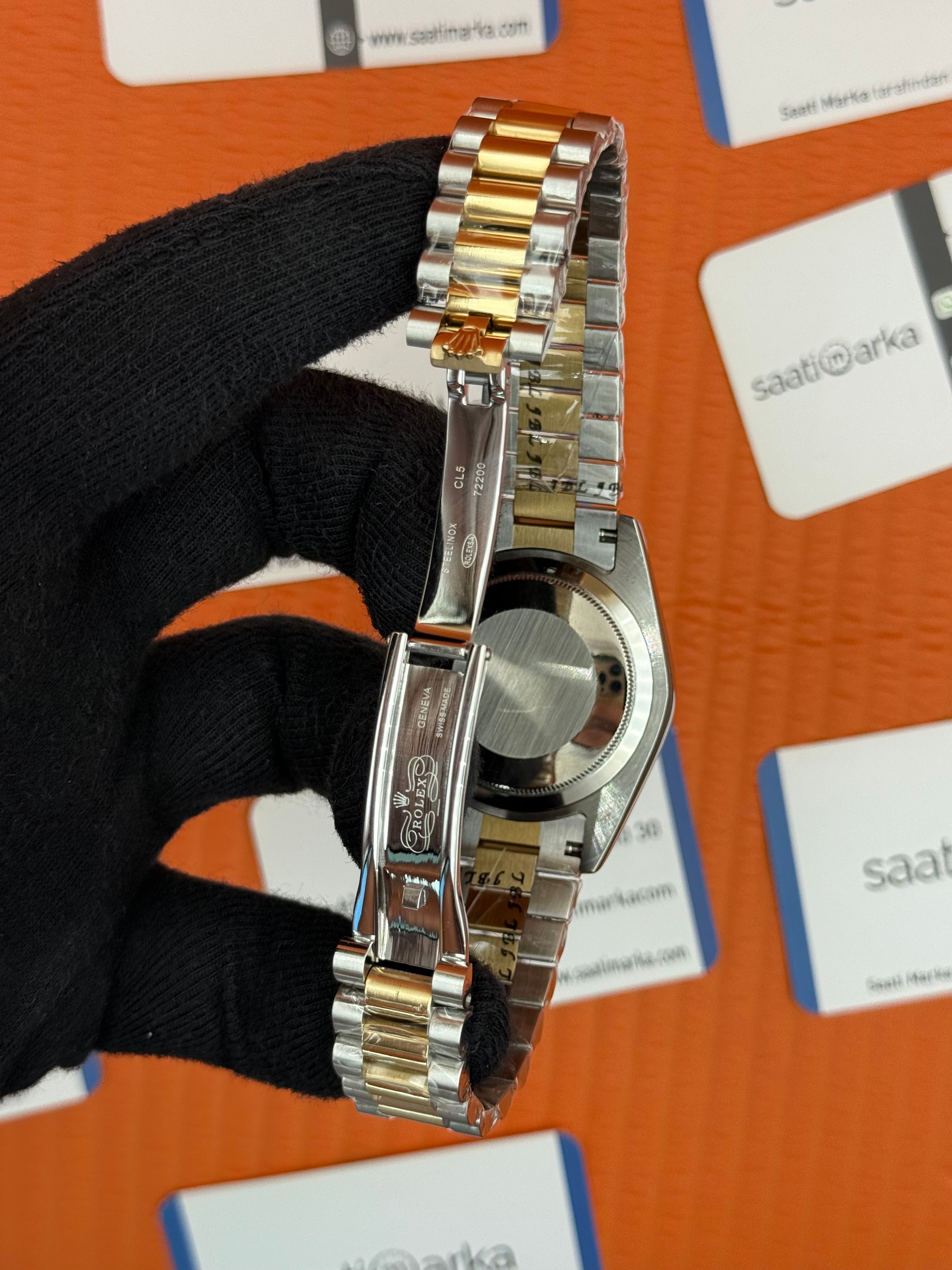ROLEX Day Date taşlı kadran-bezel gold silver president kordon