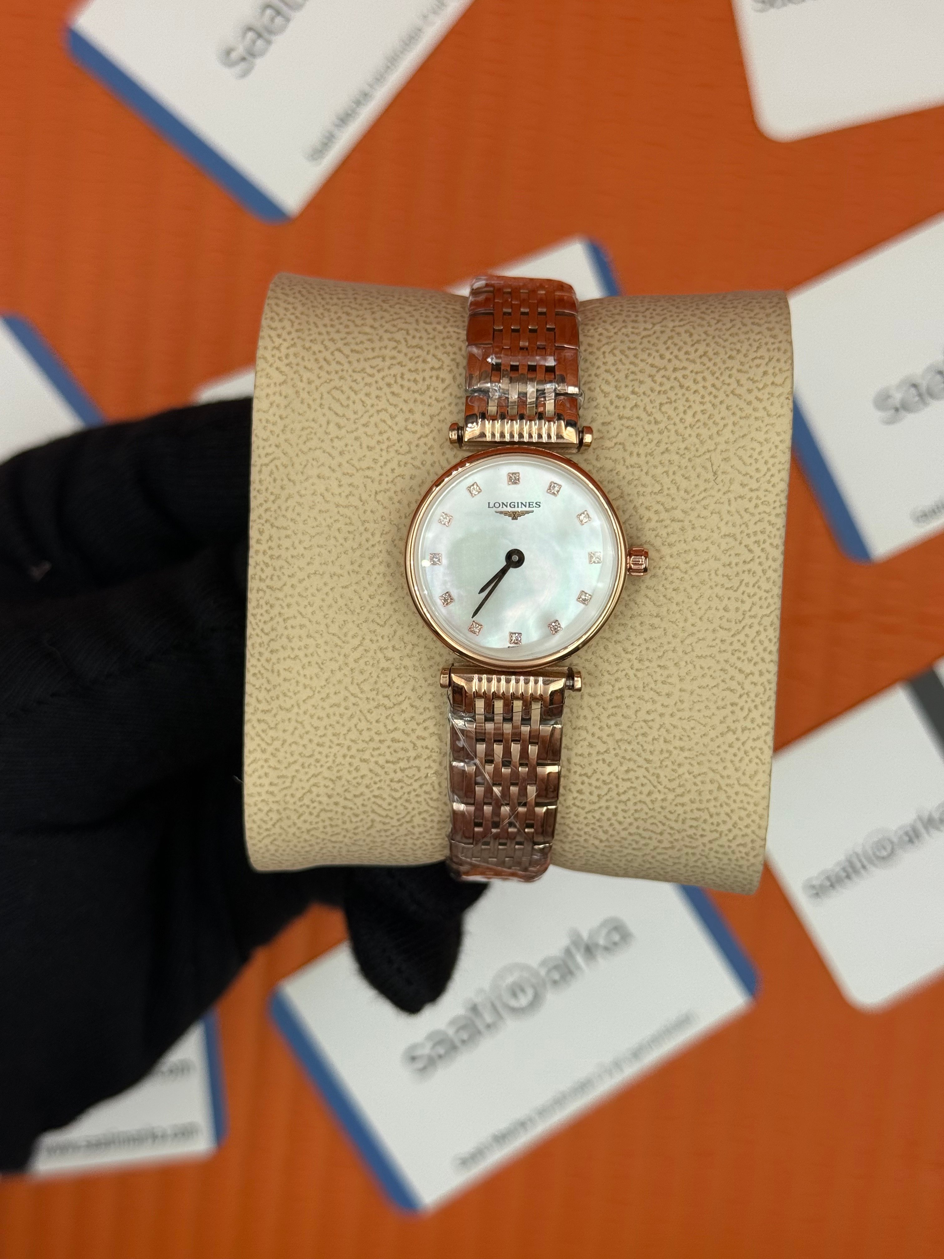 LONGINES L45121978 beyaz baget taşlı kadran  rose kasa kordon