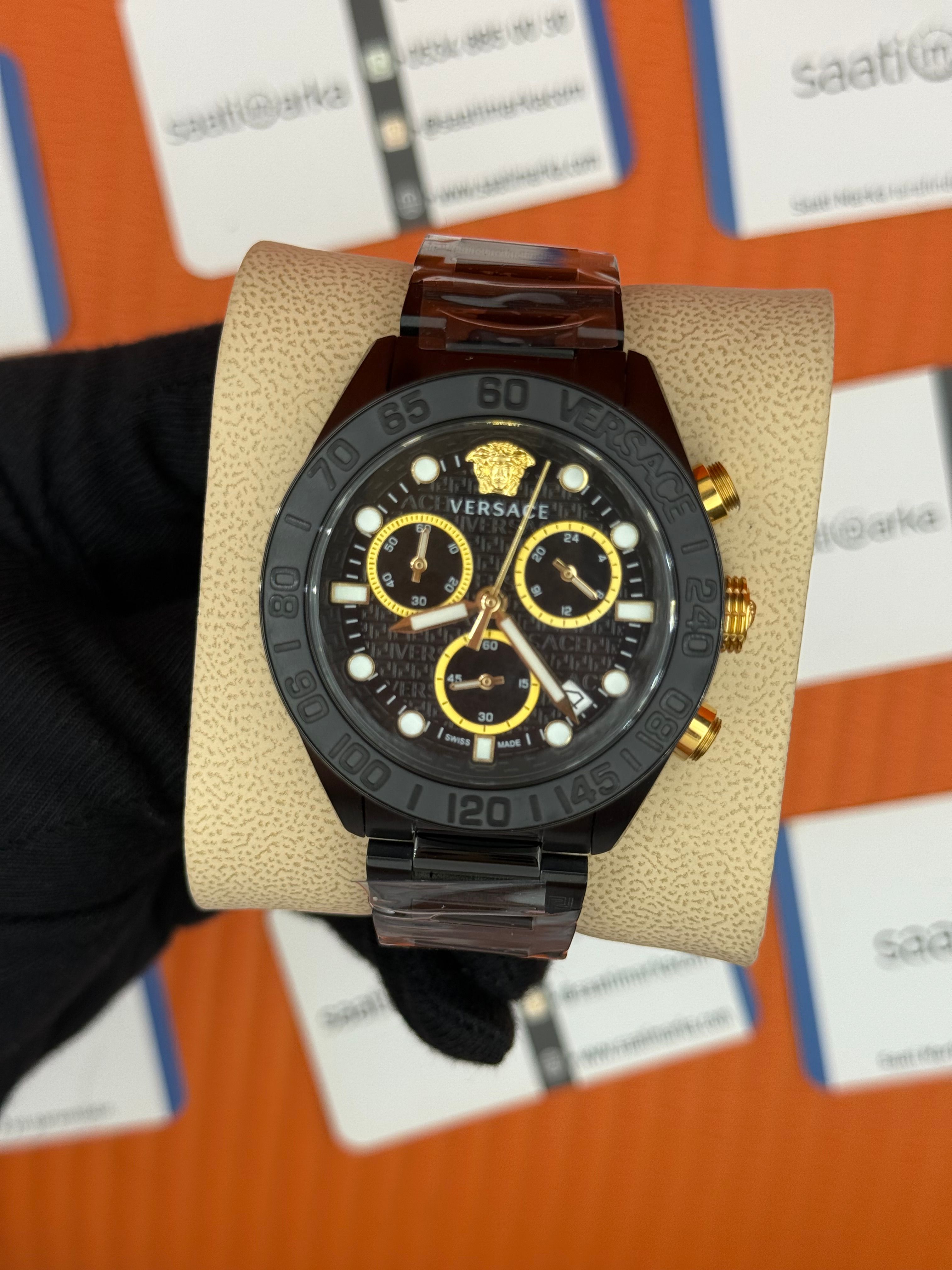 VERSACE full siyah erkek kol saati