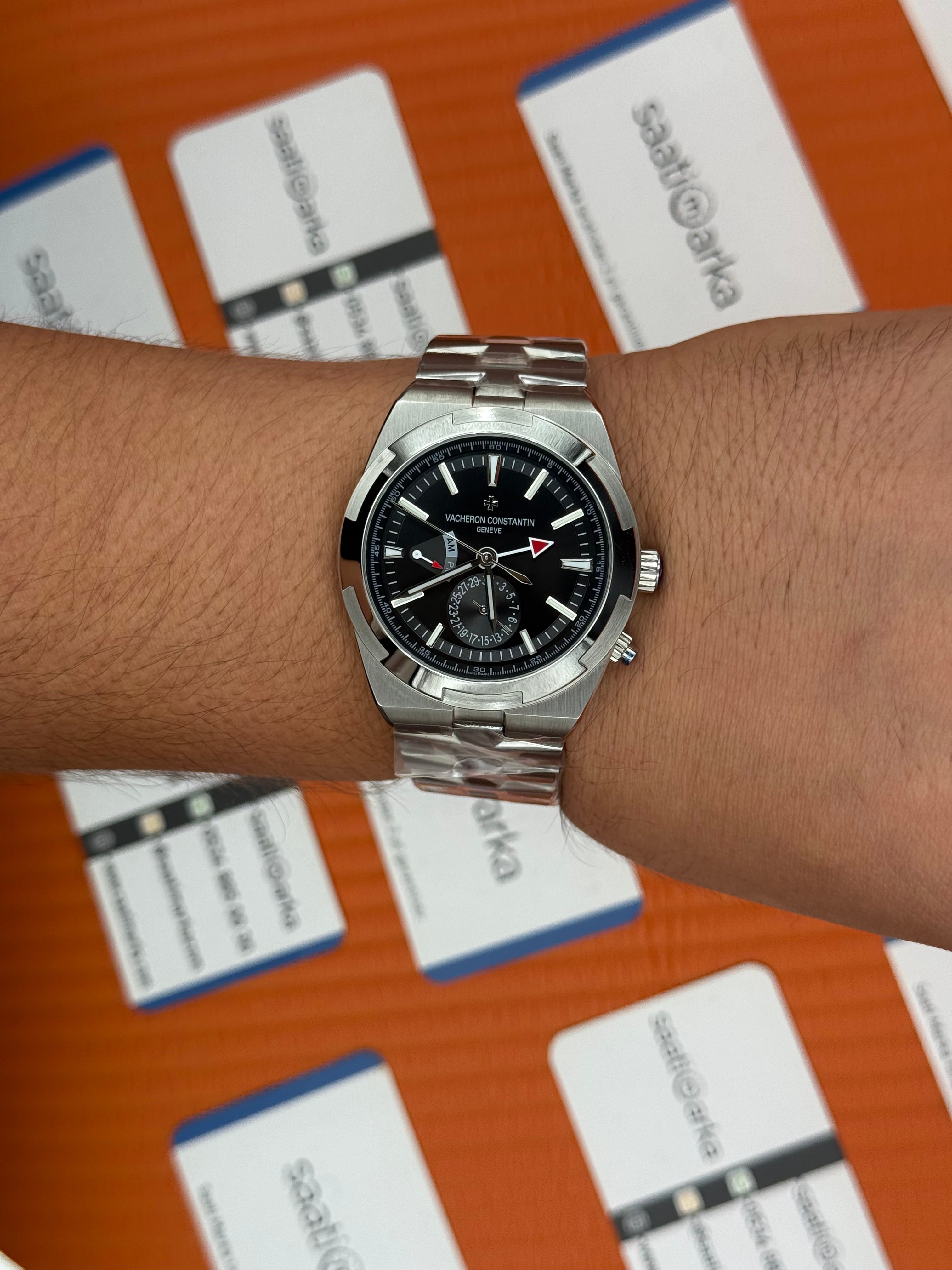 VACHERON CONSTANTIN overseas dual time 41mm siyah kadran silver kasa kordon erkek kol saati