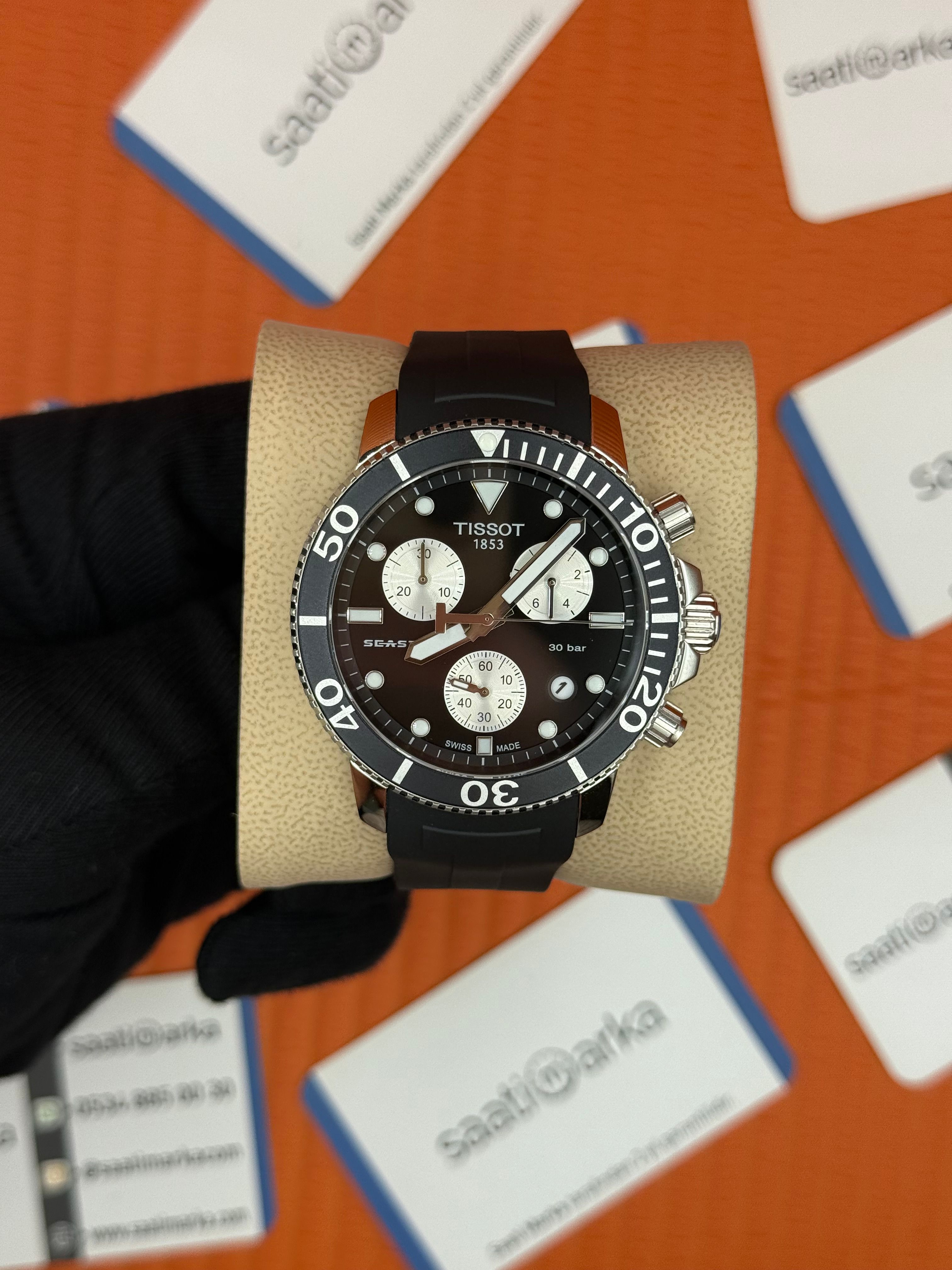 TISSOT siyah kauçuk kordon siyah kadran silver kasa erkek kol saati 
