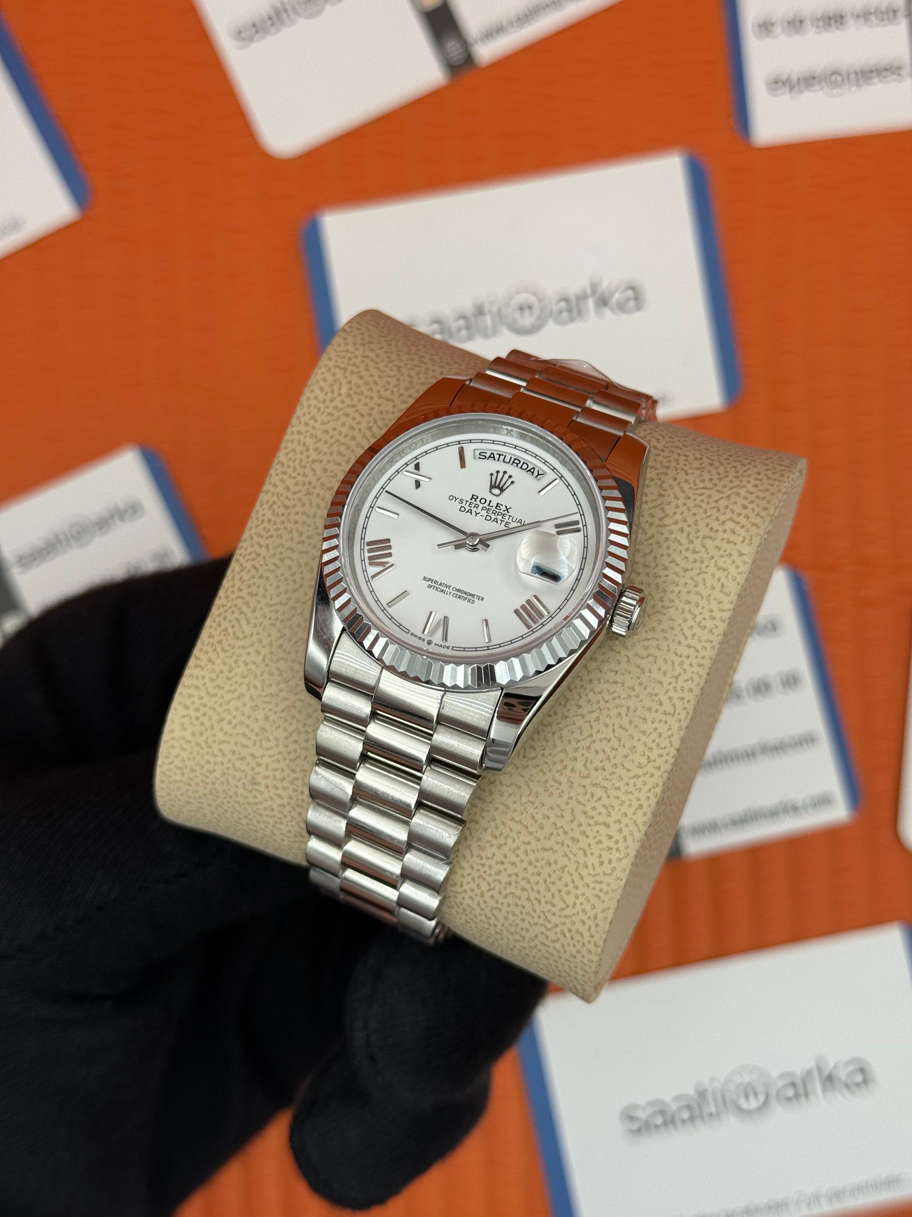 ROLEX day date 36mm beyaz kadran silver president kordon