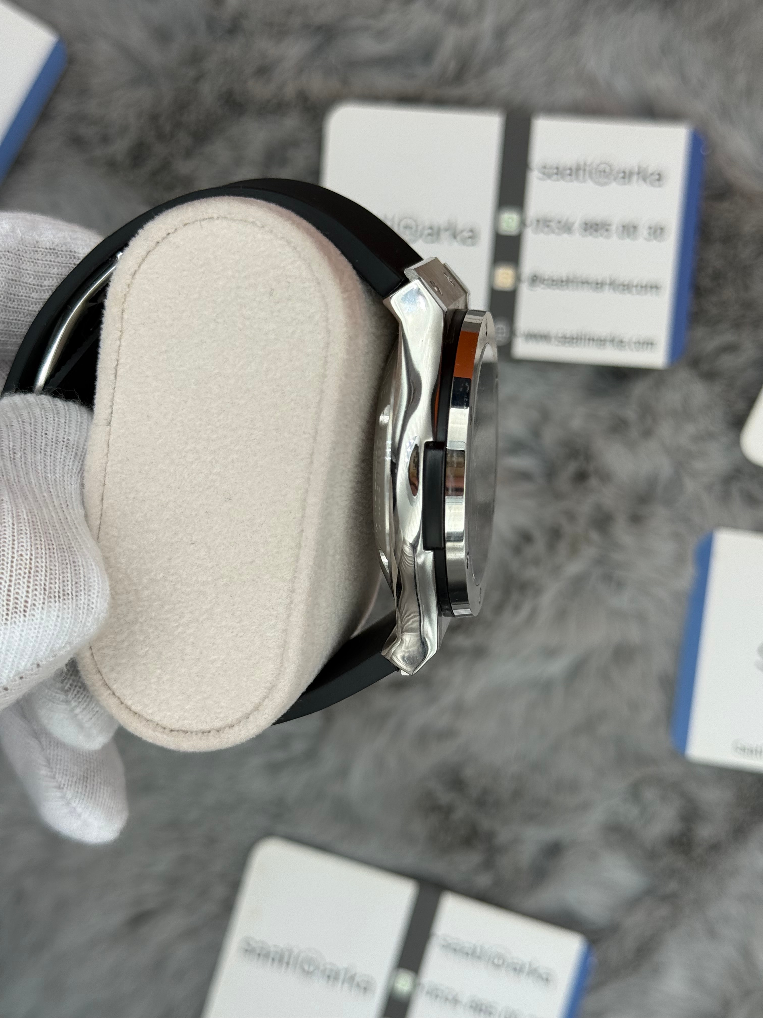 HUBLOT big bang tourbillon 41mm silver kasa siyah kauçuk kordon erkek kol saati