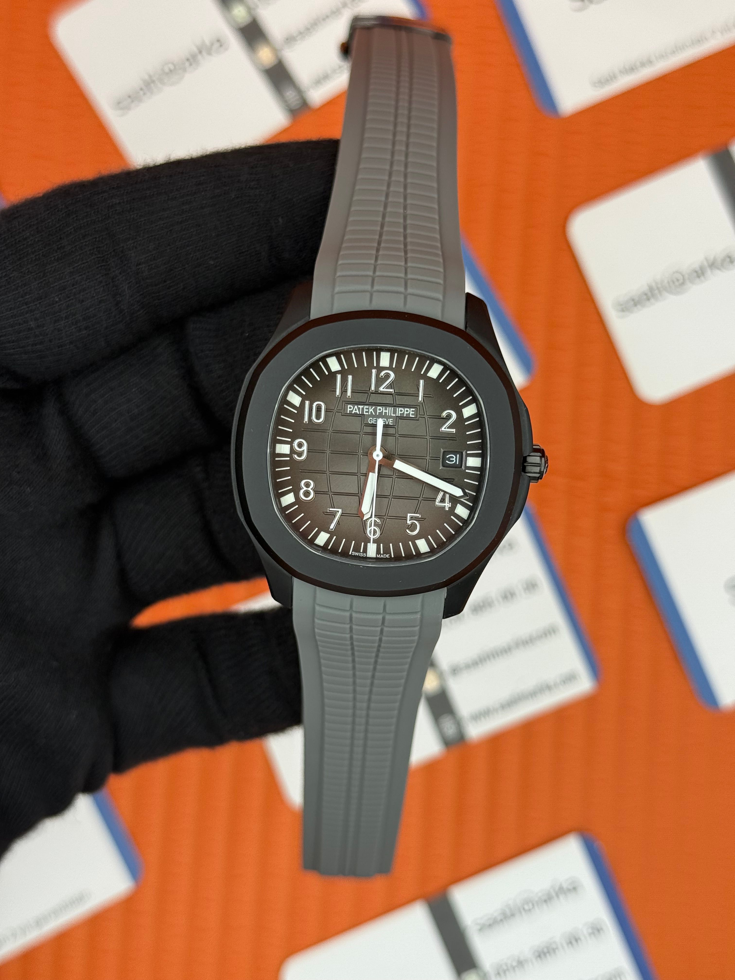 PATEK PHILIPPE AQUANAUT GRİ KAUÇUK KORDON SİYAH KADRAN-KASA 