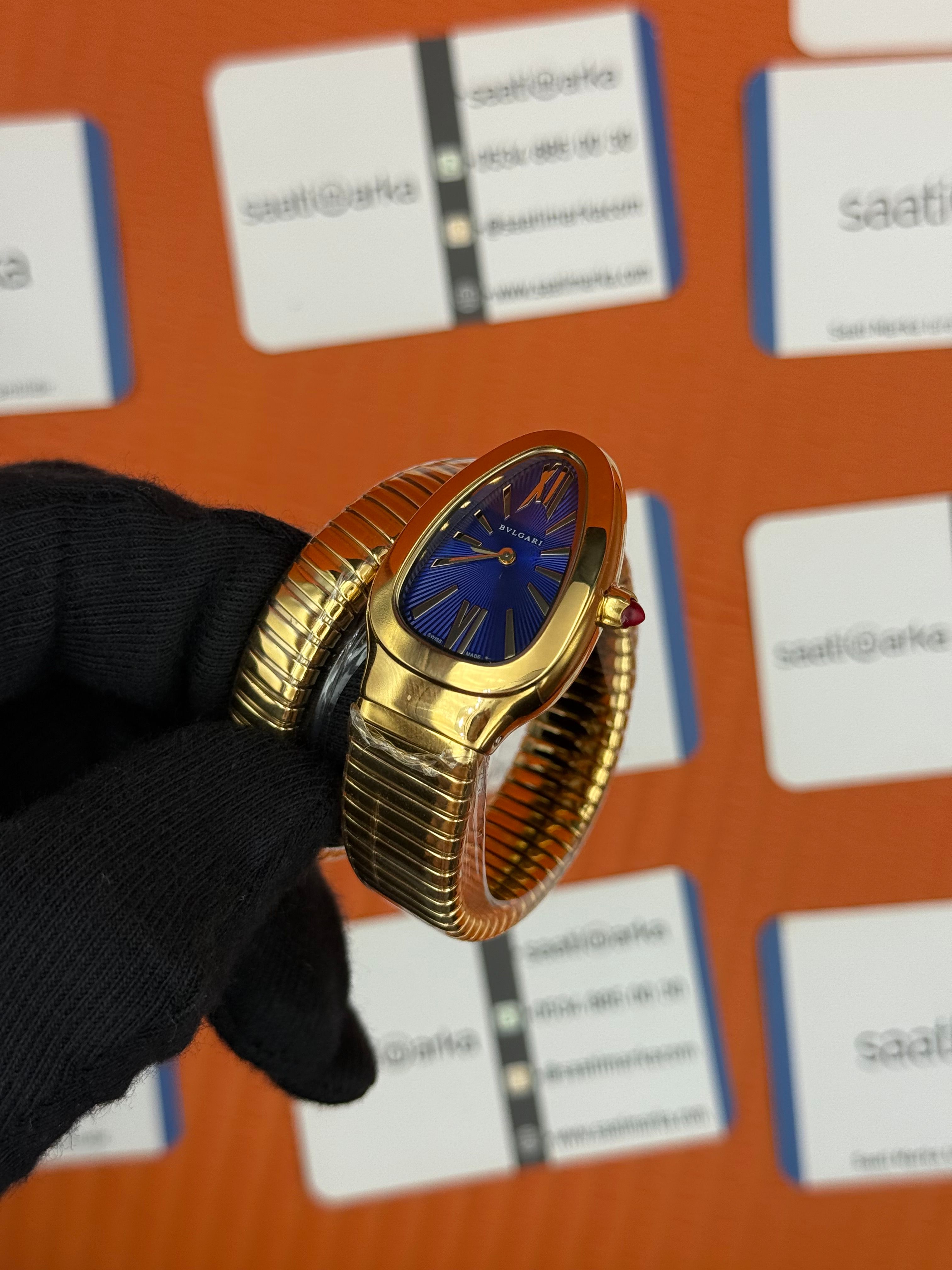 BVLGARİ serpenti tek sarma gold kordon mavi kadran kadın kol saati