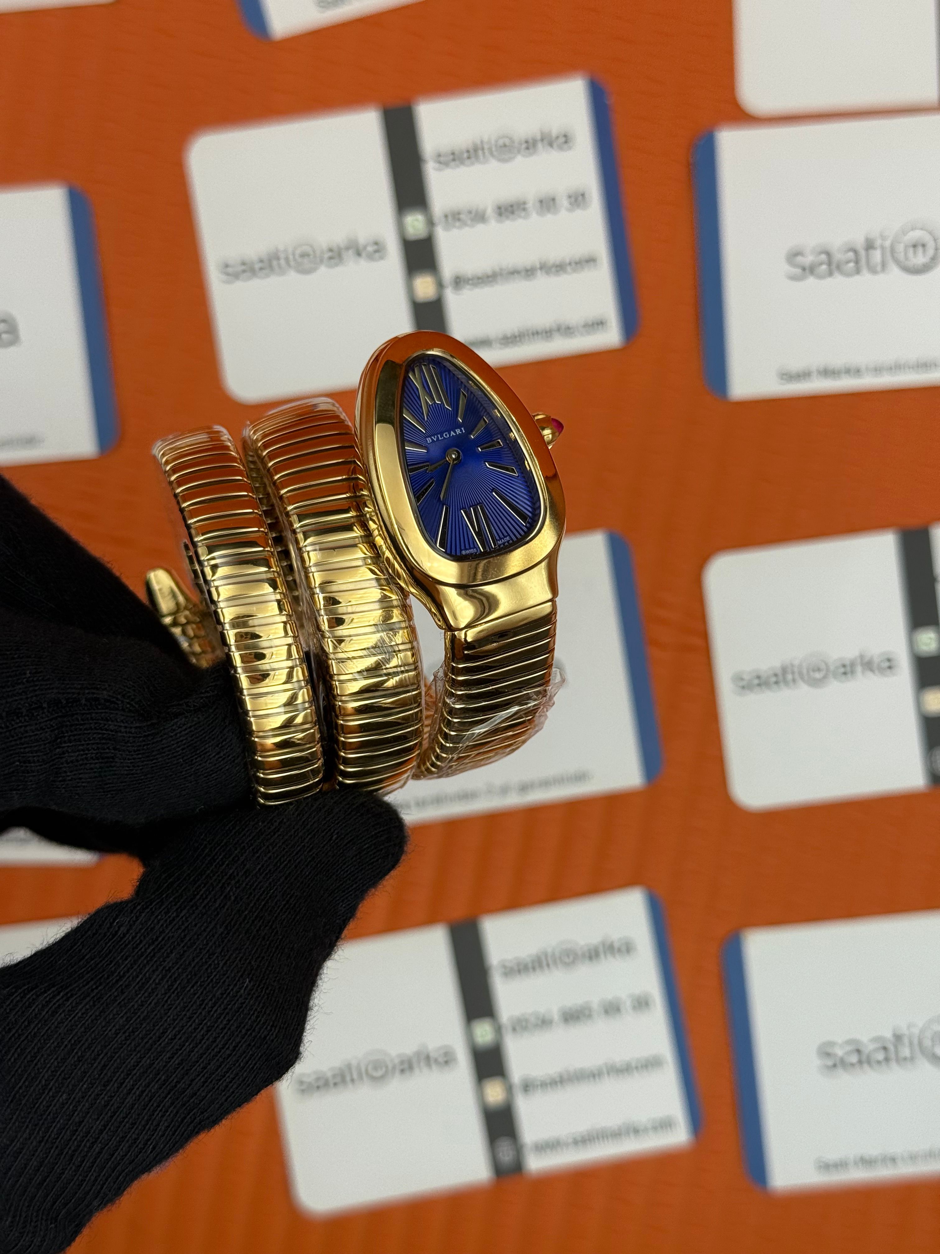 BVLGARİ serpenti çift sarma gold kordon mavi kadran kadın kol saati