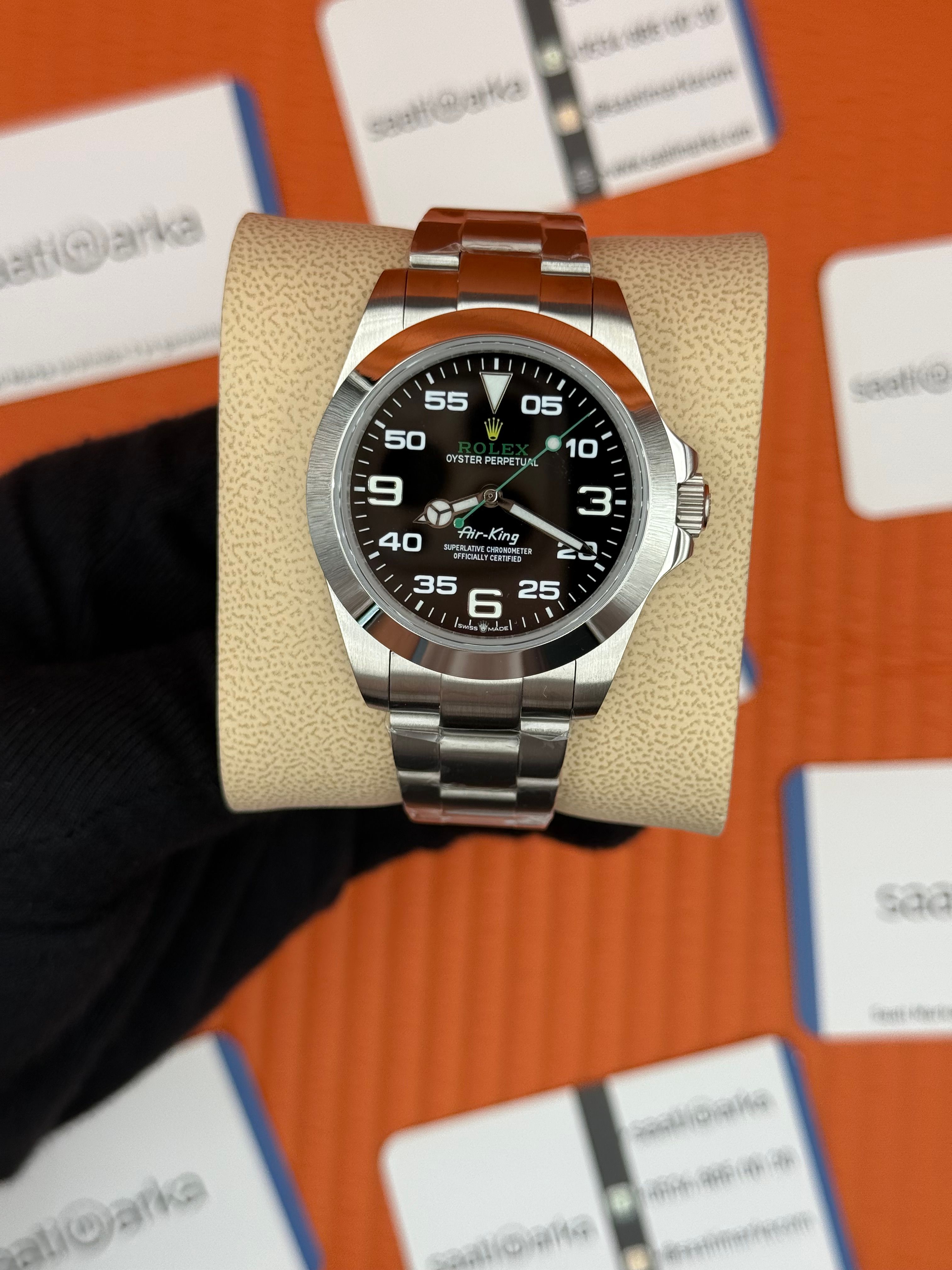 ROLEX Air King oyster  black dial silver kasa-kordon
