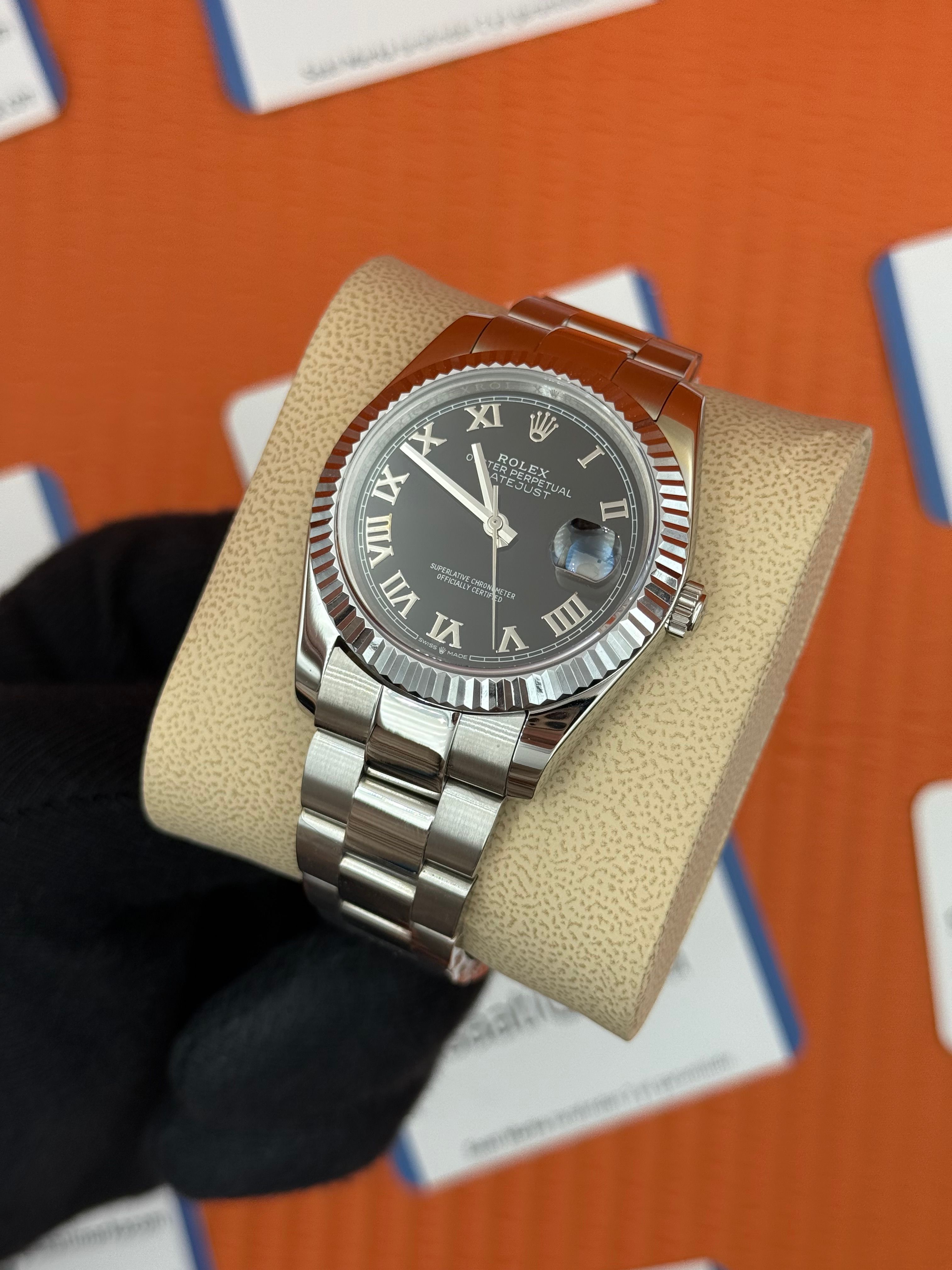 ROLEX Datejust roma rakamlı black dial silver oyster kordon