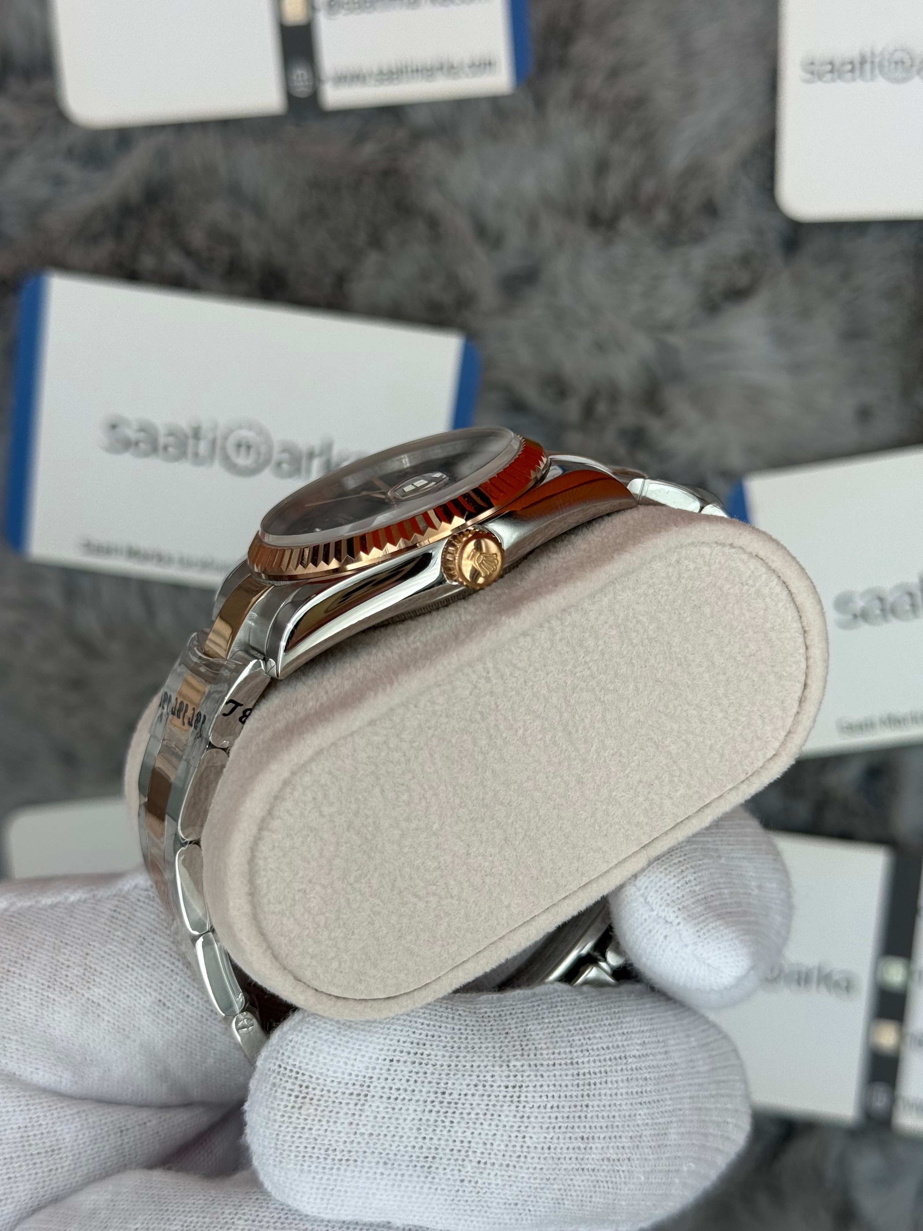 ROLEX datejust 36mm siyah kadran silver kasa rose silver oyster kordon 