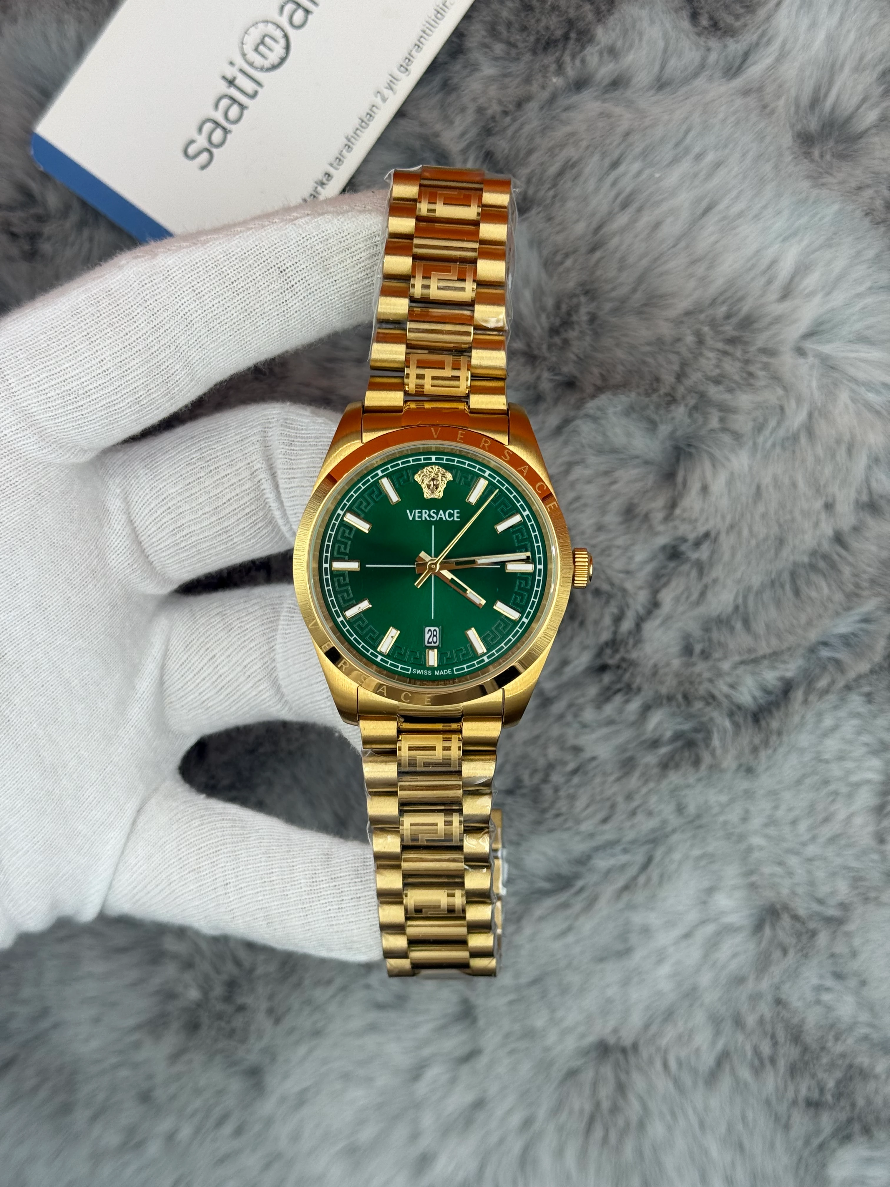 VERSACE 40MM YEŞİL KADRAN GOLD KASA KORDON ERKEK KOL SAATİ