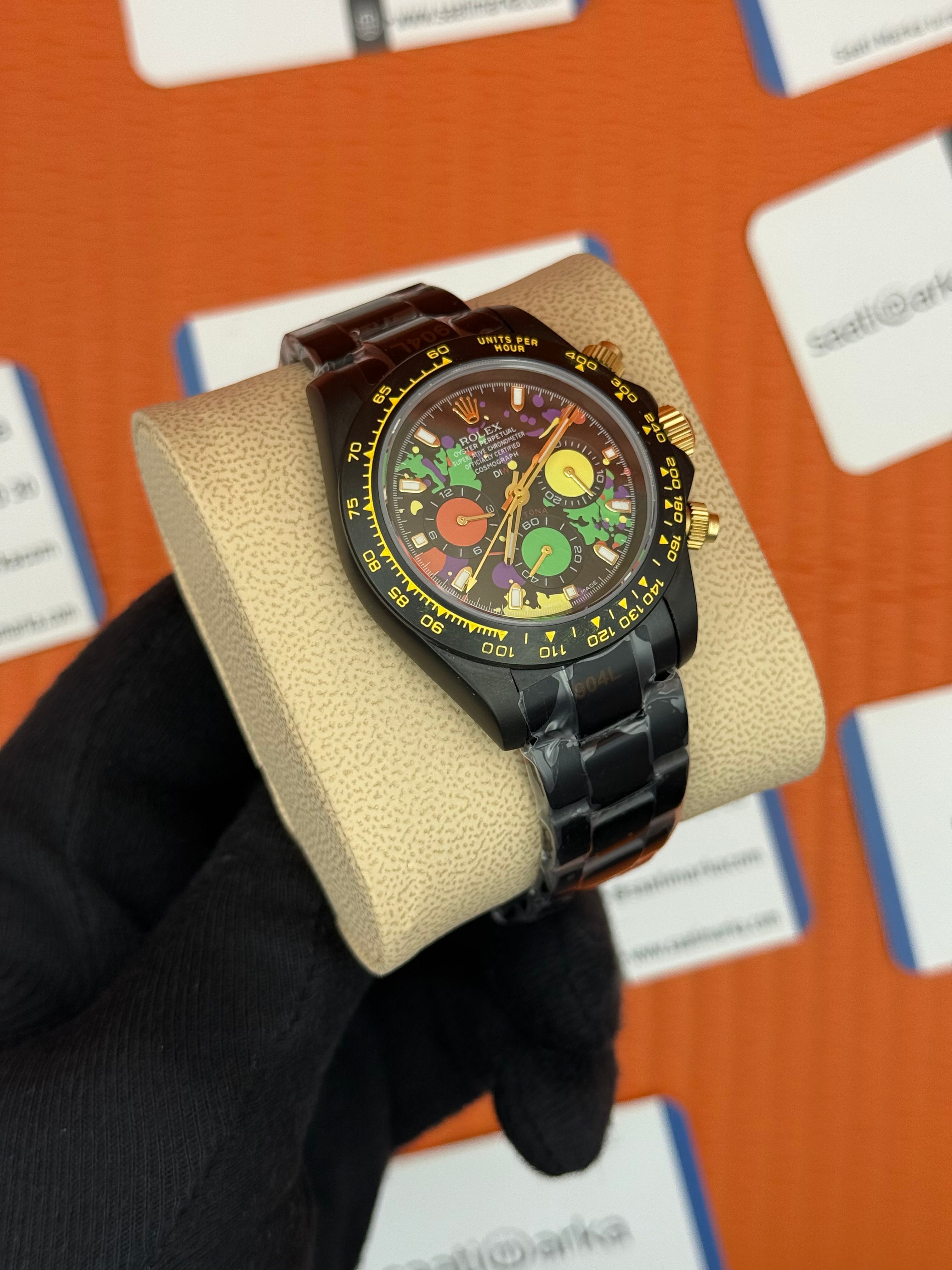 ROLEX Daytona colourful dial siyah kasa-kordon