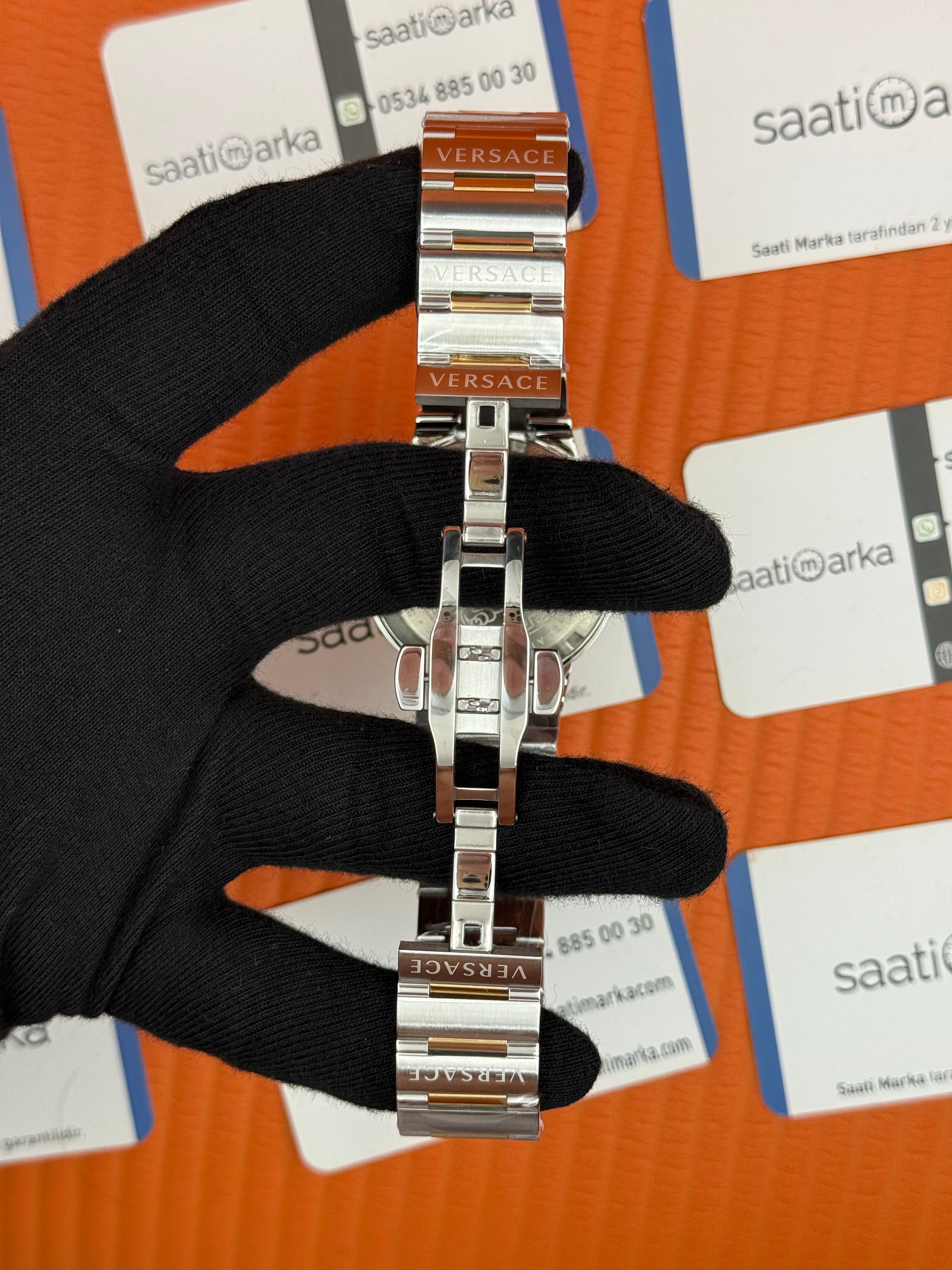VERSACE siyah kadran gold silver kasa kordon erkek kol saati