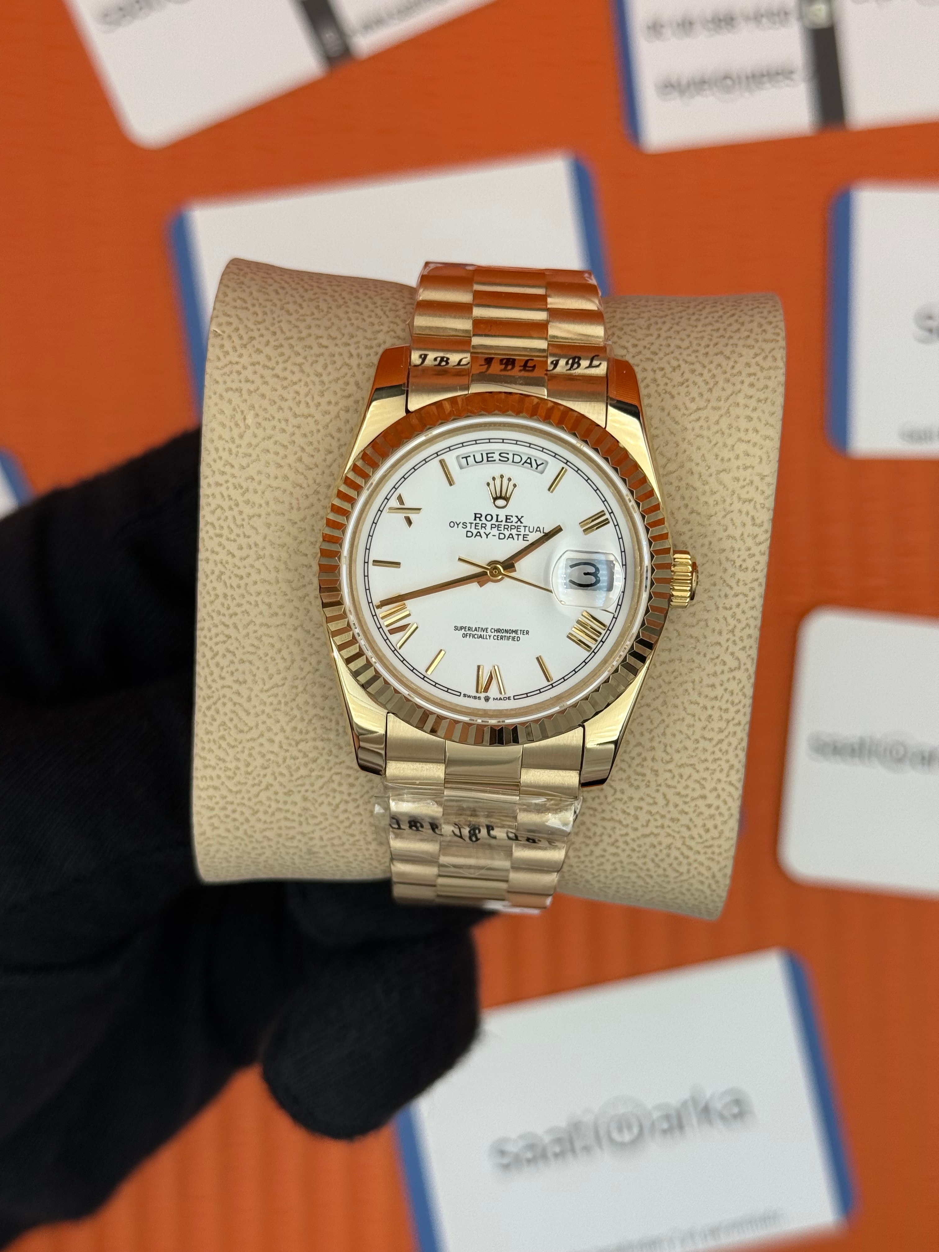 ROELX day date 36mm roma rakamlı beyaz kadran president kordon