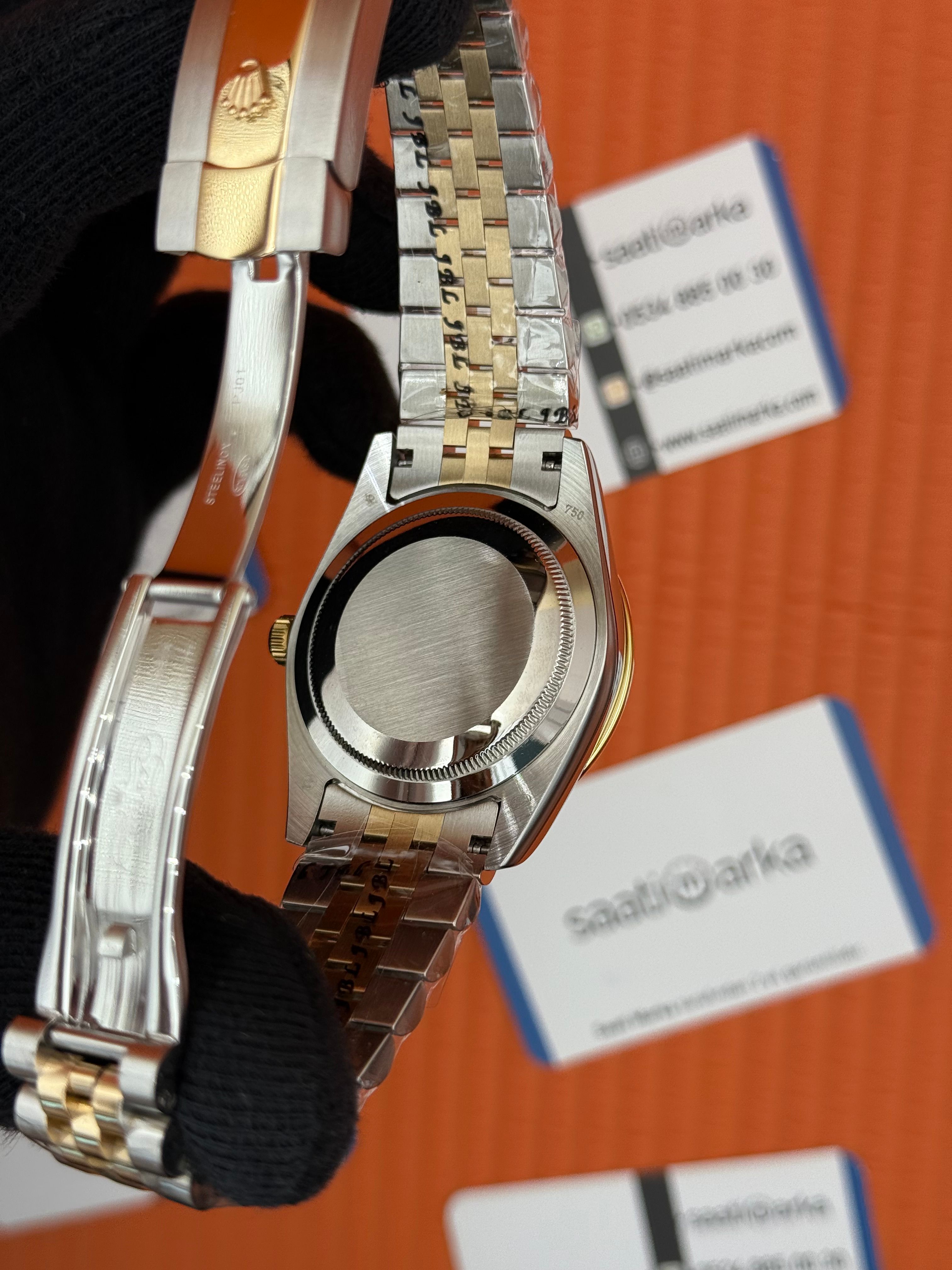 ROLEX Datejust taşlı bezel roma rakamlı black dial gold-silver jubilee kordon