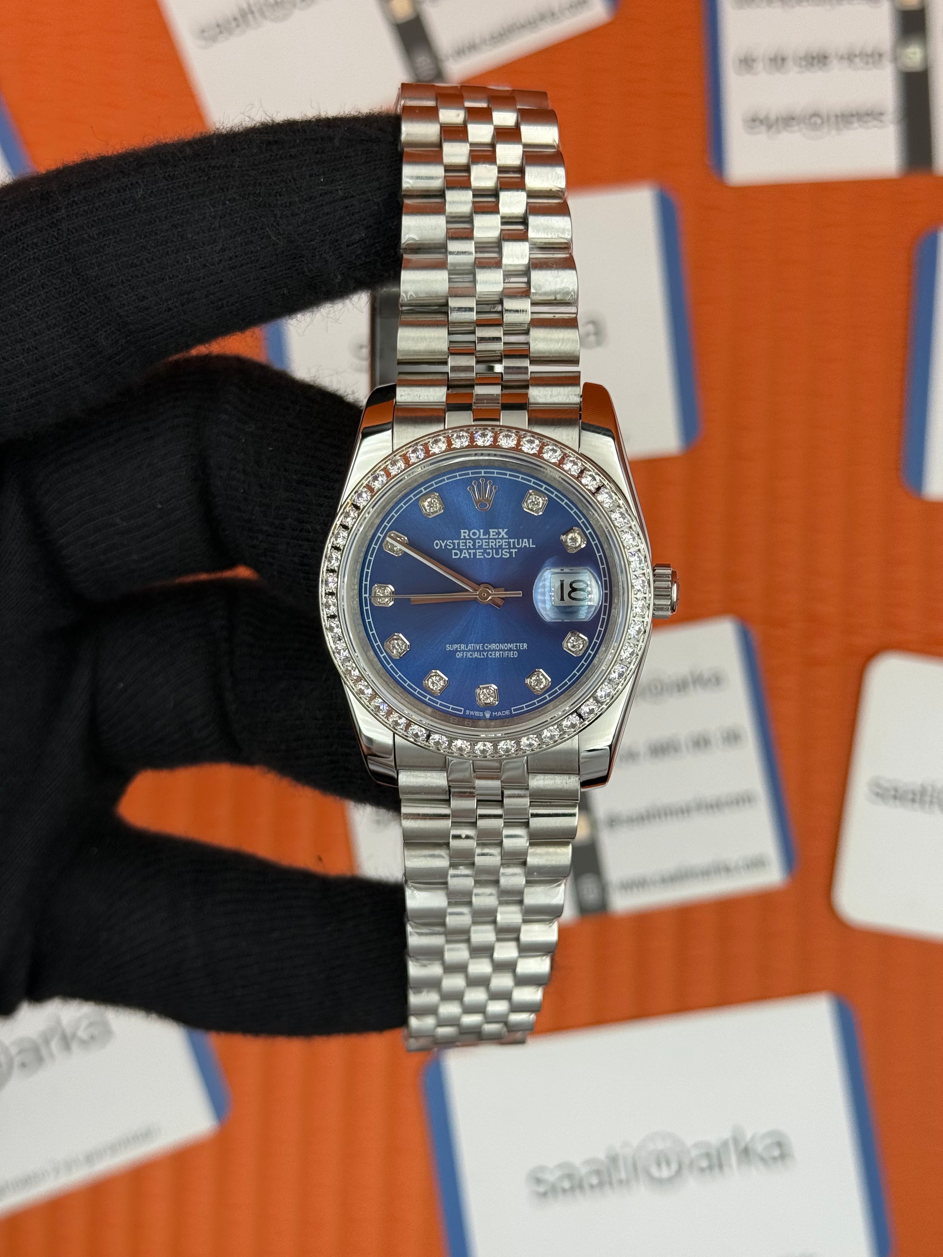 ROLEX datejust 36mm mavi baget taşlı kadran jubilee kordon