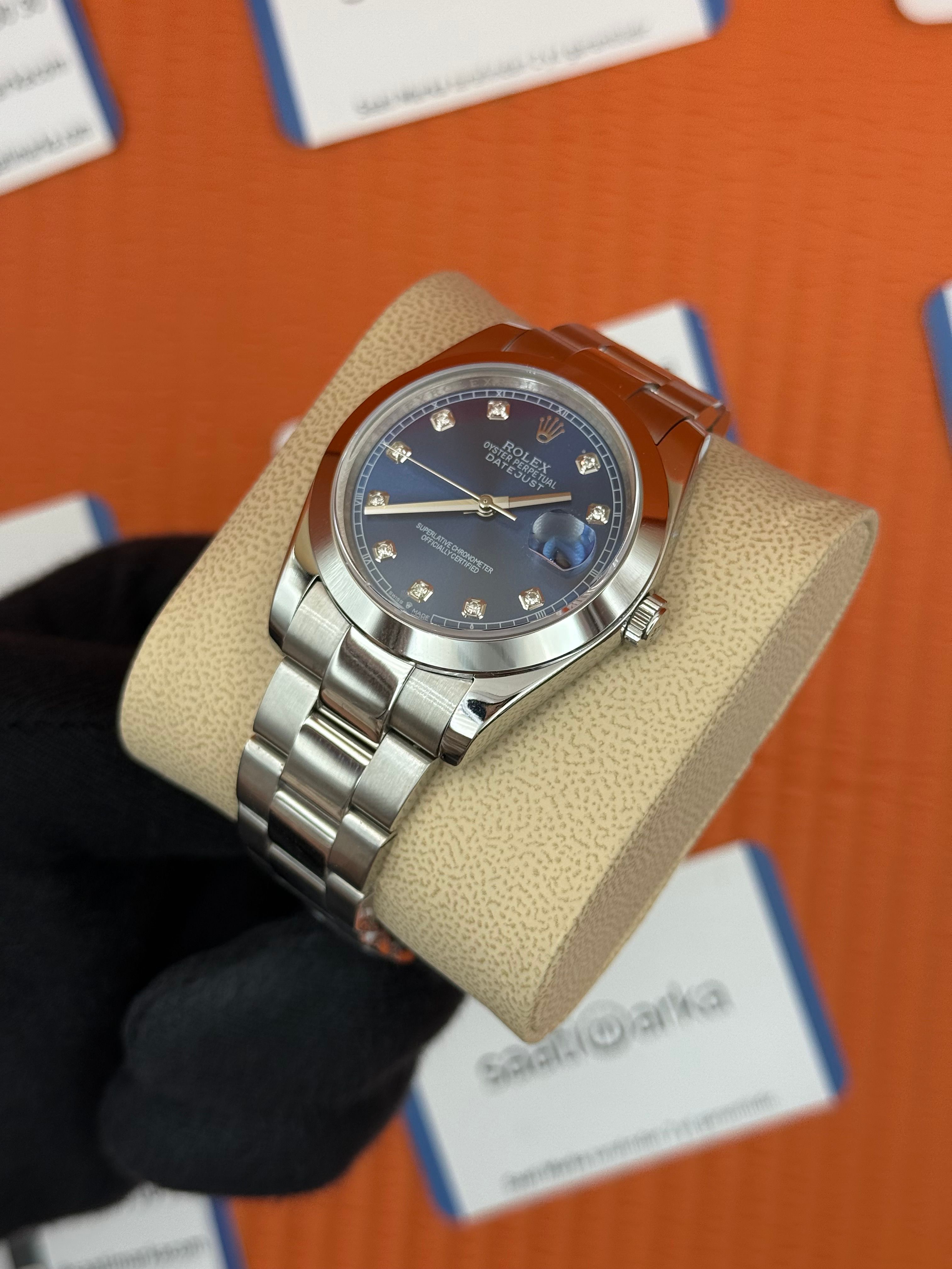 ROLEX Datejust baget taşlı blue dial silver oyster kordon