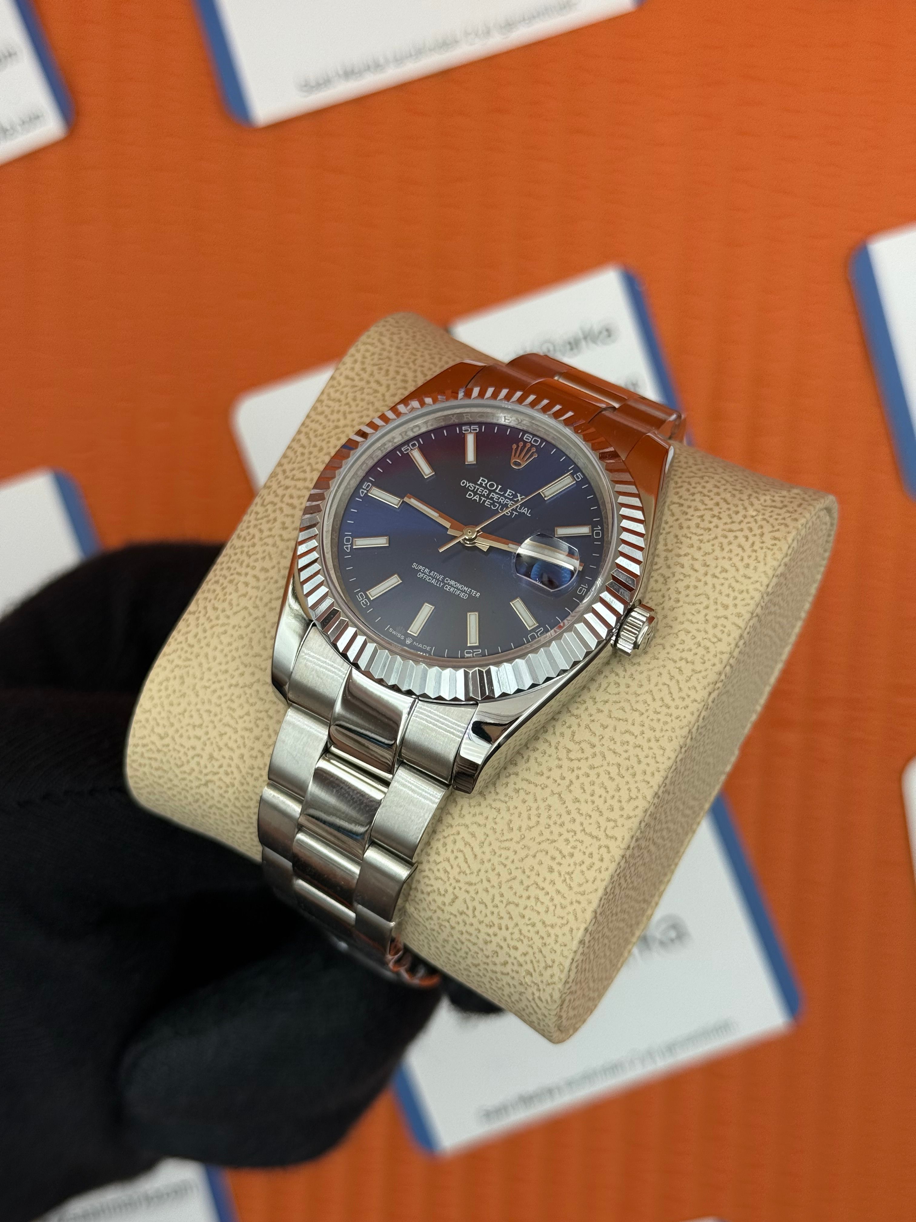 ROLEX Datejust blue dial silver oyster kordon