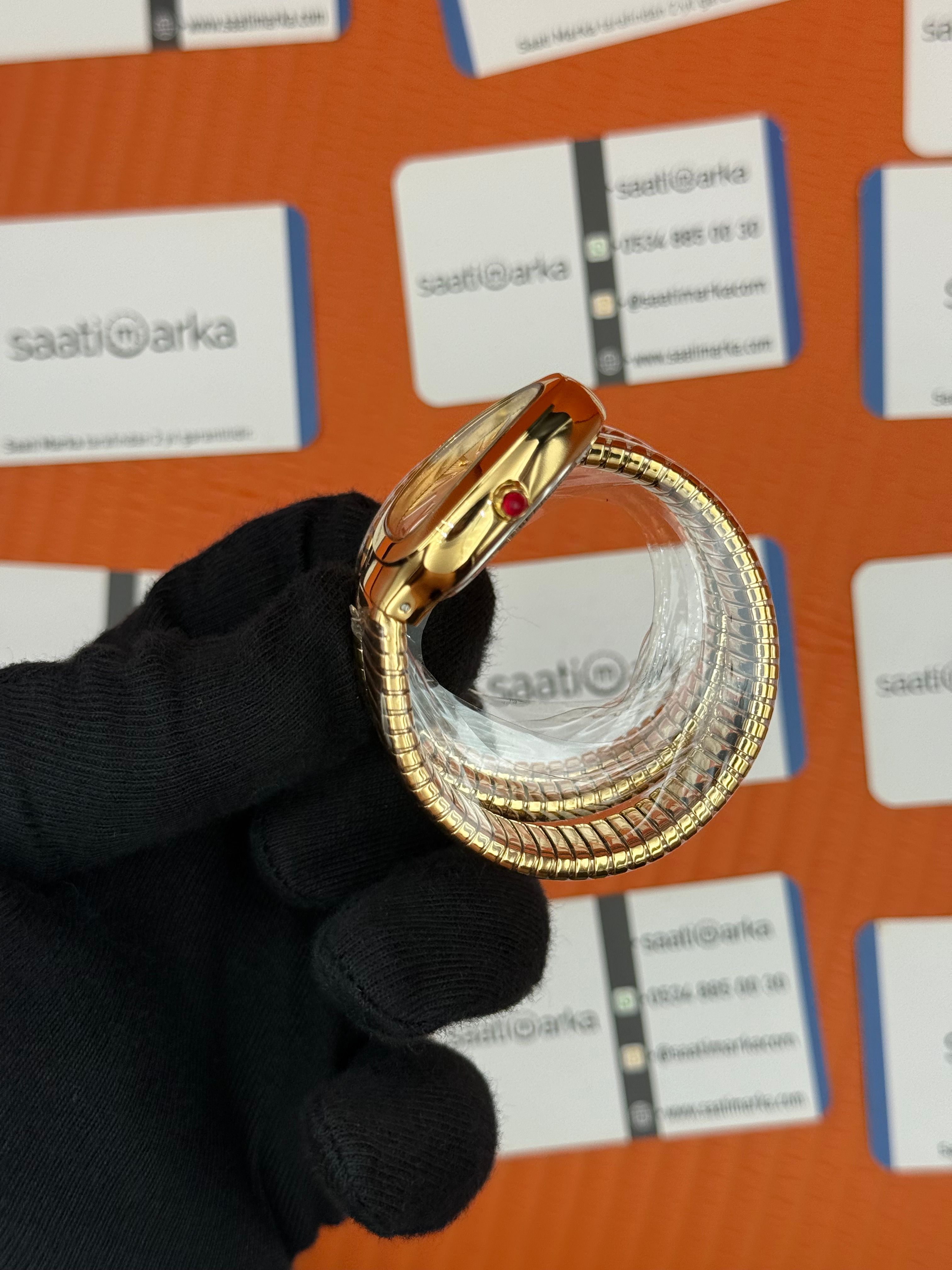 BVLGARİ serpenti çift sarma gold kordon beyaz kadran kadın kol saati