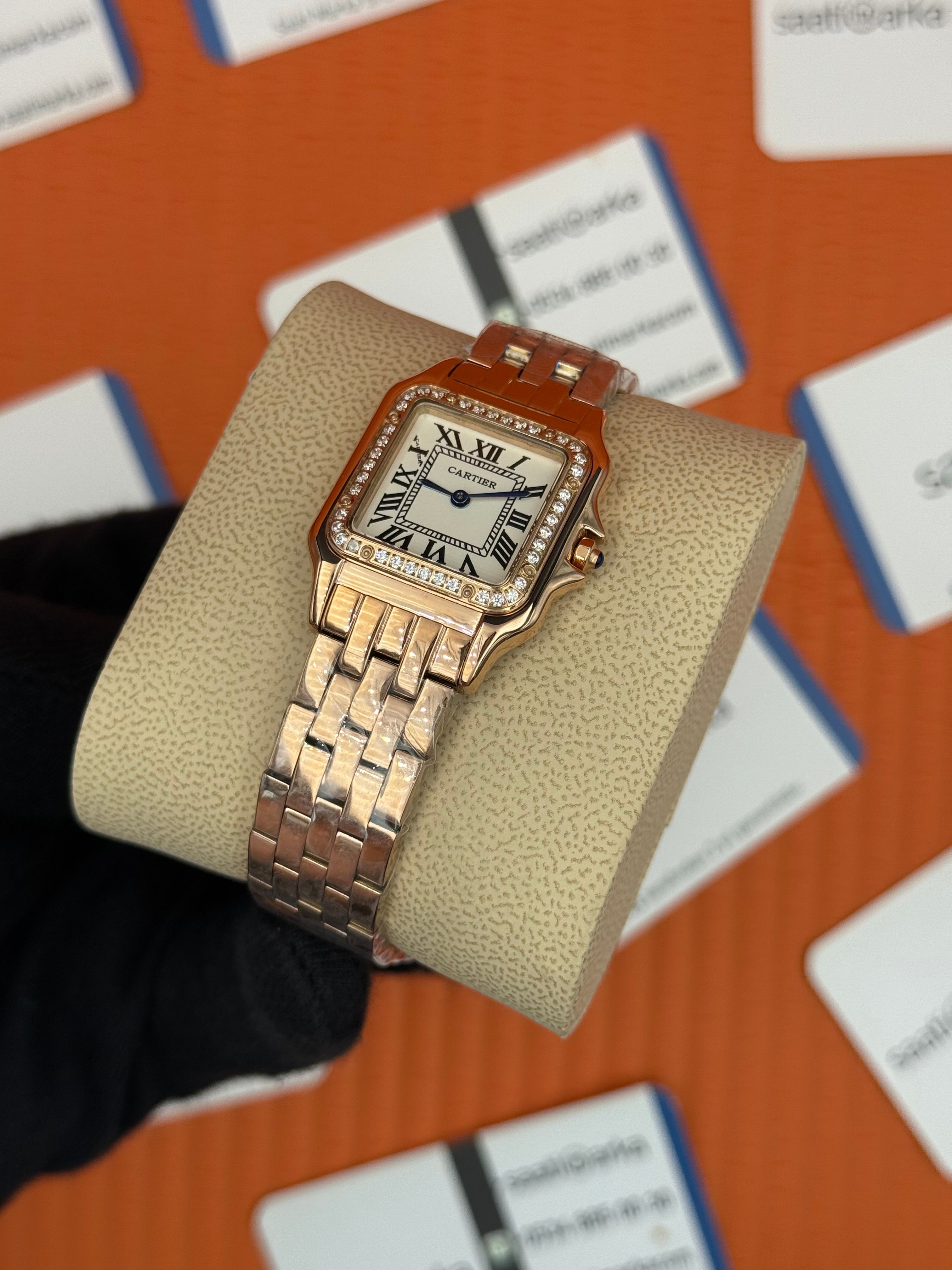 CARTIER Panthere 27mm taşlı bezel rose kasa-kordon