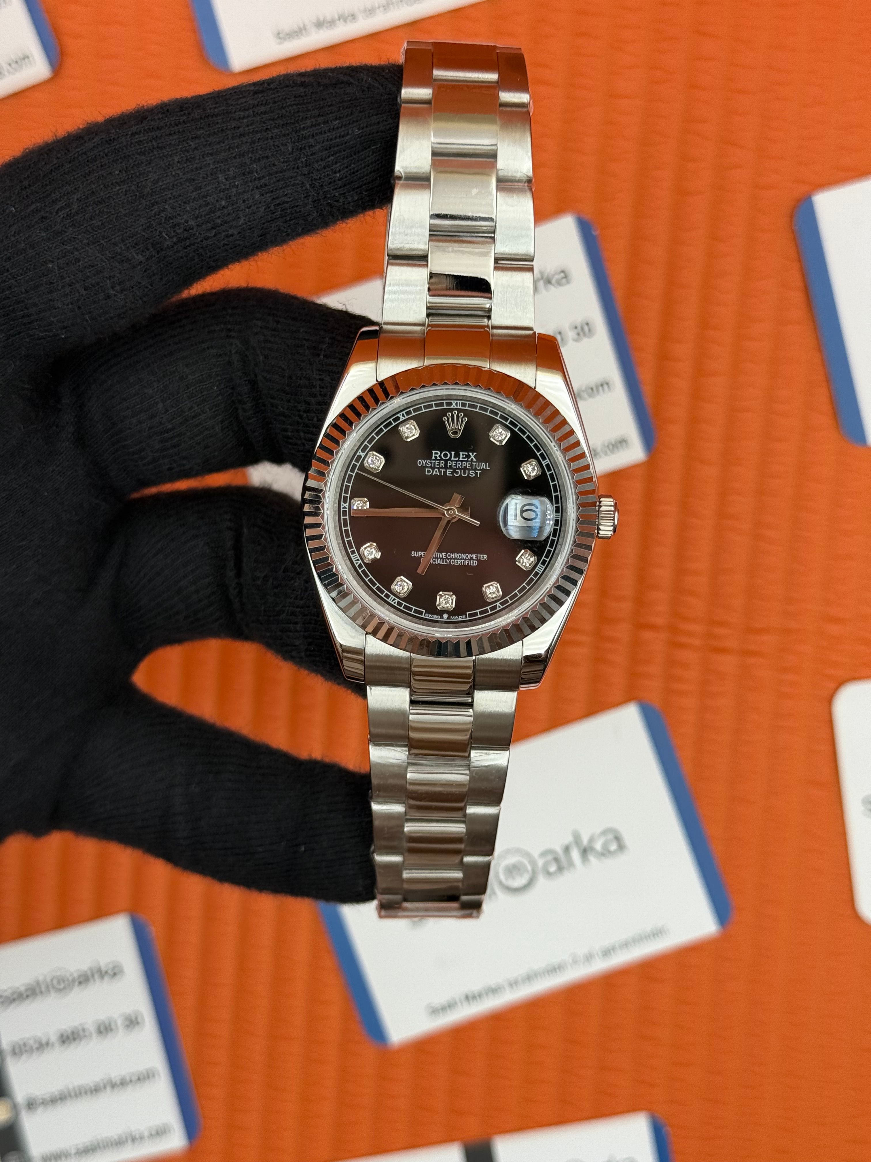 ROLEX Datejust baget taşlı black dial silver oyster kordon